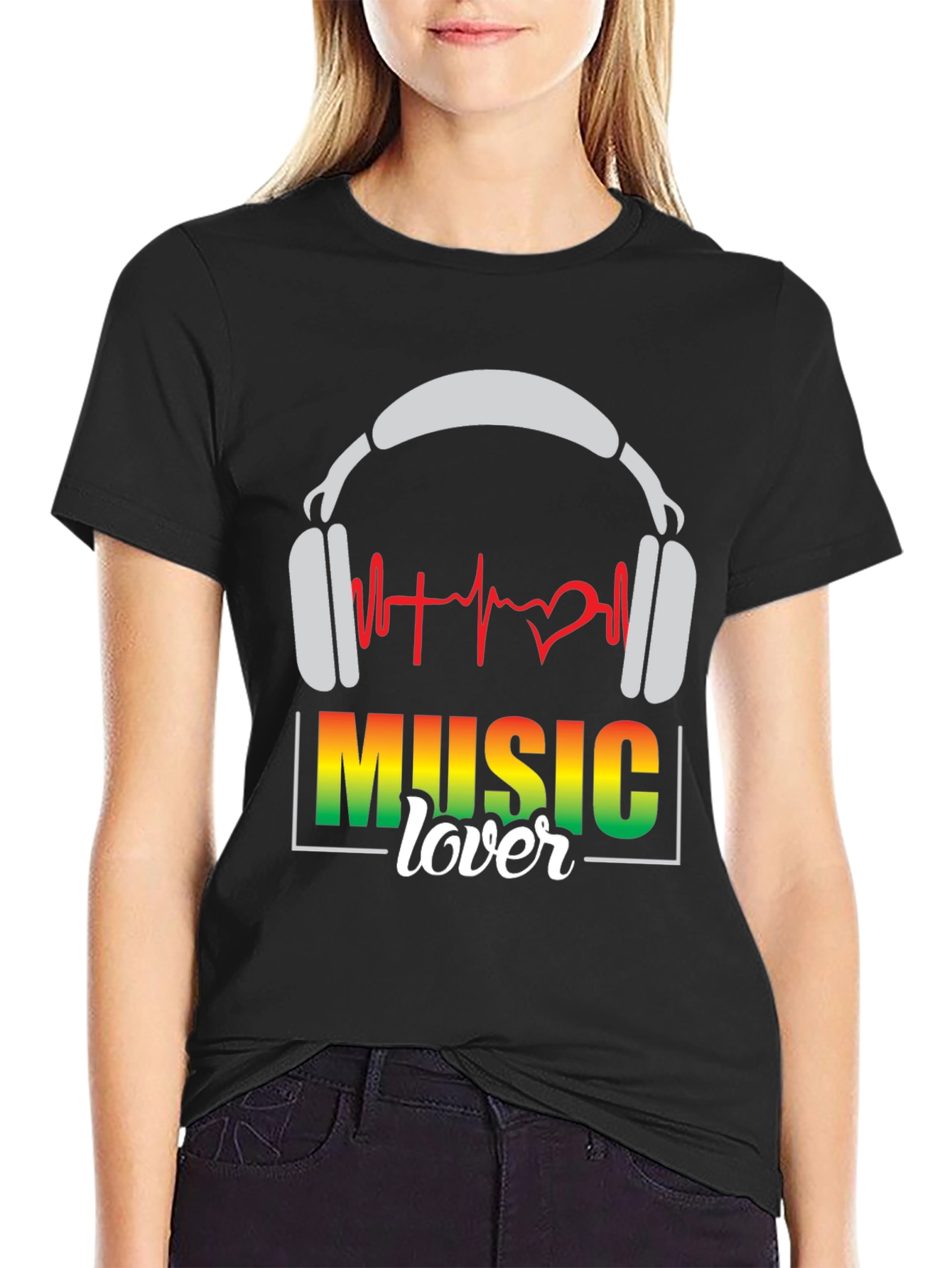 Music Lover T-Shirt - Headphones & Heartbeat Design