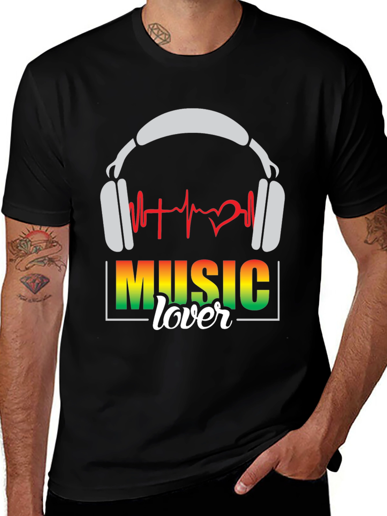 Music Lover T-Shirt - Headphones & Heartbeat Design