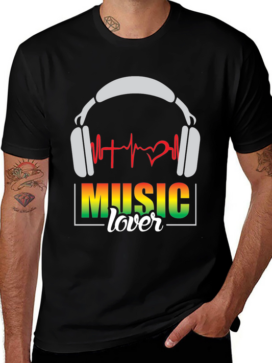 Music Lover T-Shirt - Headphones & Heartbeat Design