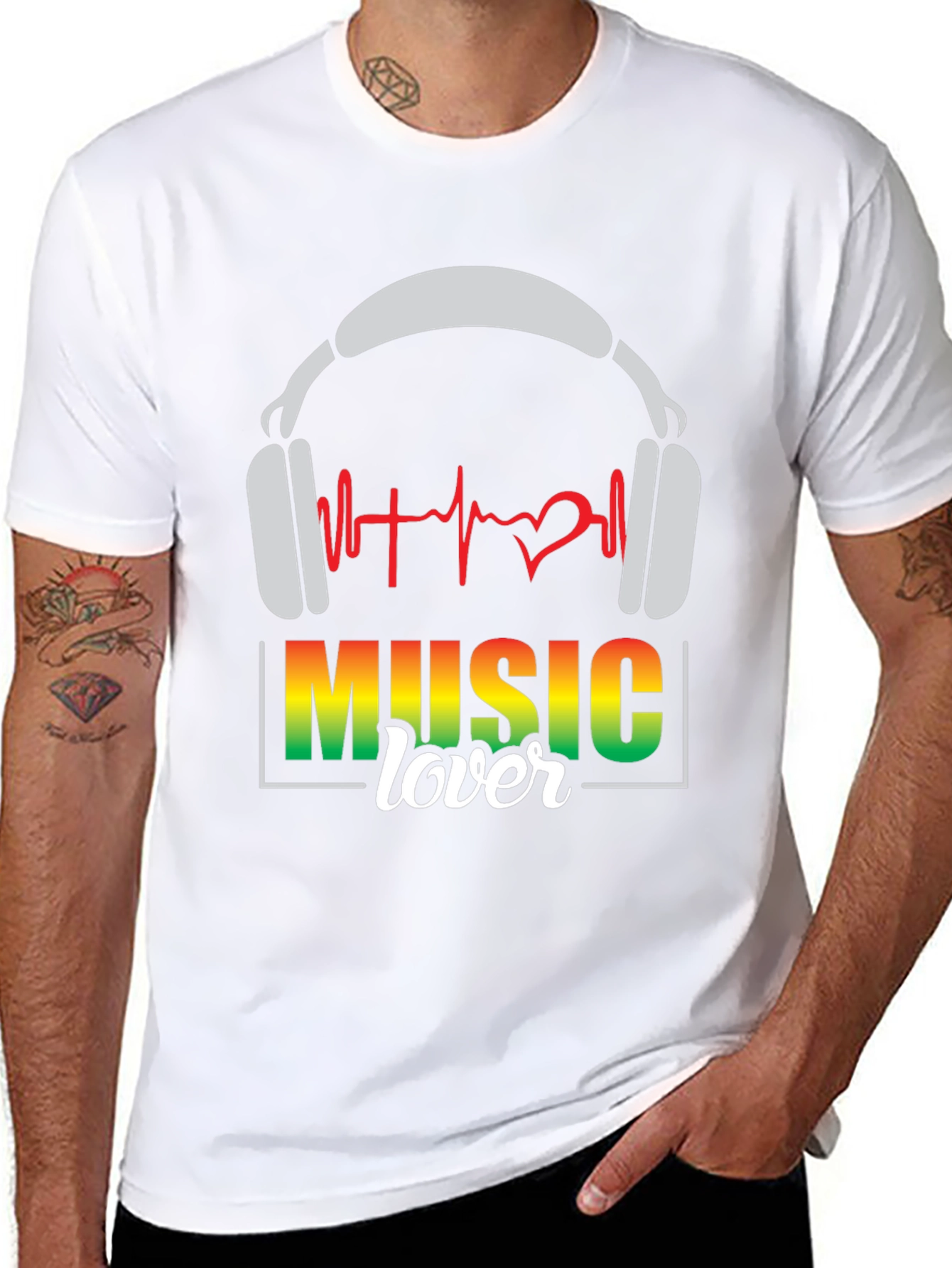 Music Lover T-Shirt - Headphones & Heartbeat Design