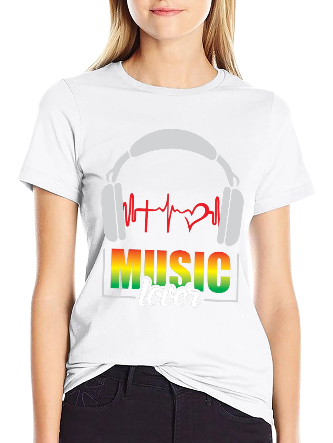Music Lover T-Shirt - Headphones & Heartbeat Design