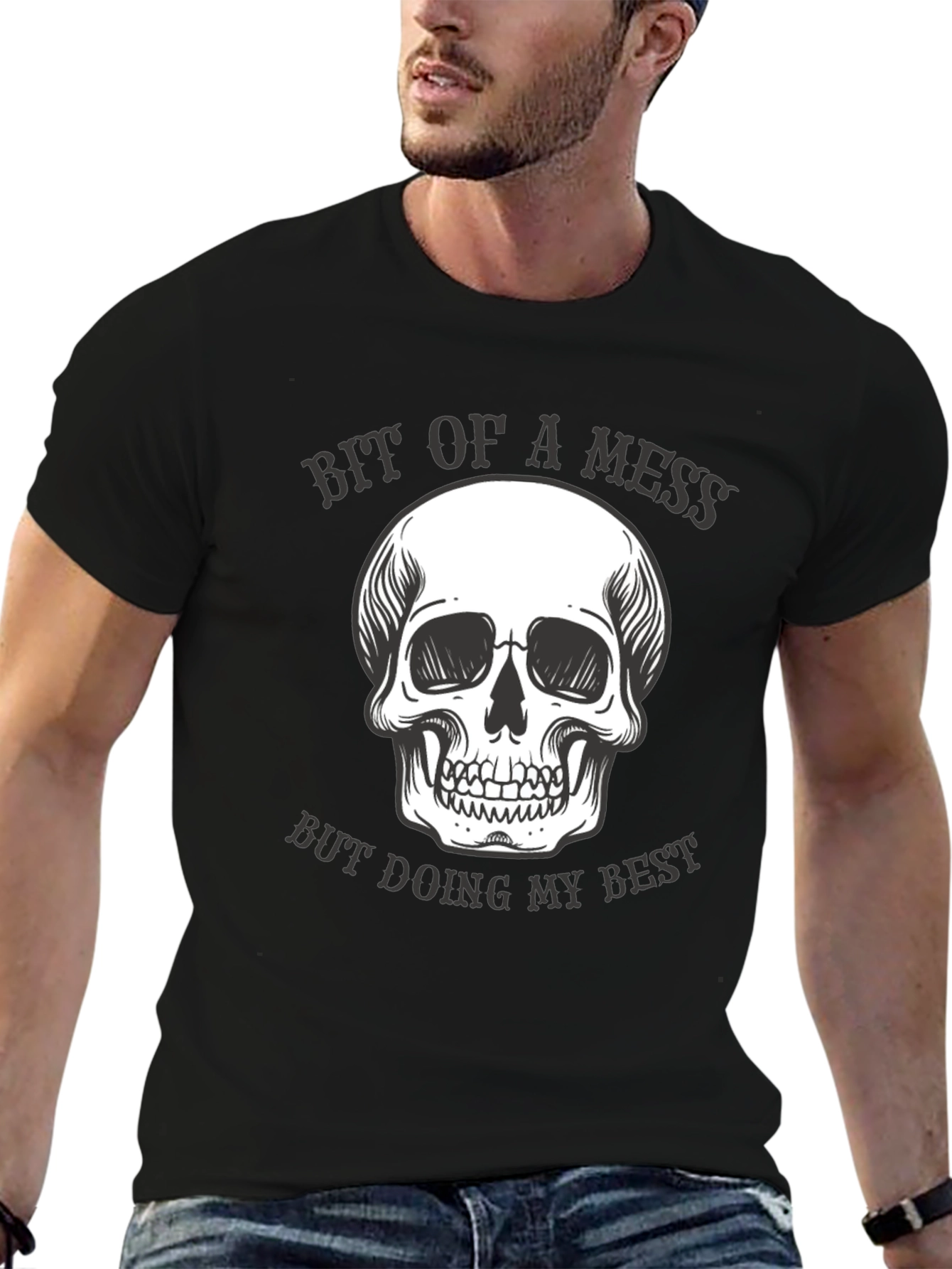 Bit of a Mess Skull Graphic T-Shirt