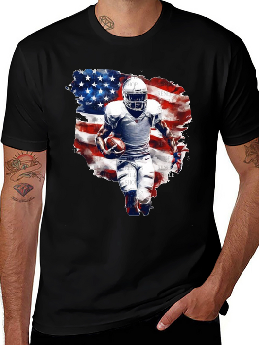 Football Player USA Flag Graphic T-Shirt