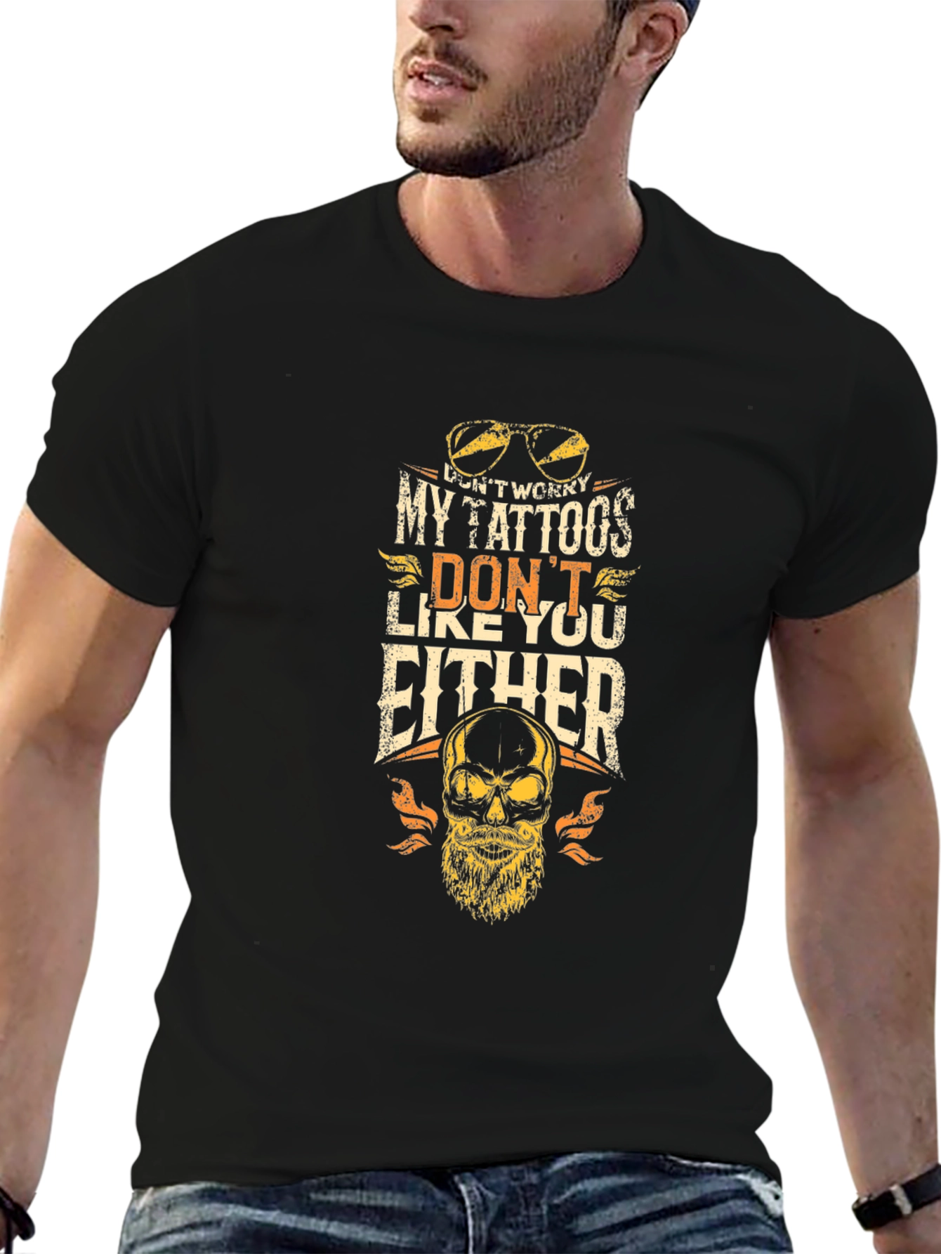 Funny Tattoo Skull Graphic T-Shirt - Dont Worry!
