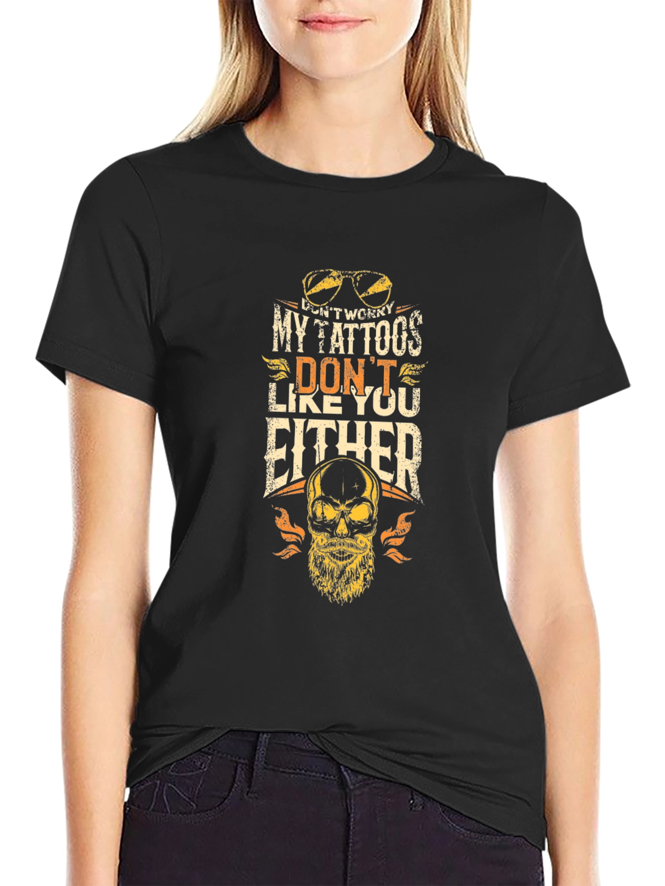 Funny Tattoo Skull Graphic T-Shirt - Dont Worry!