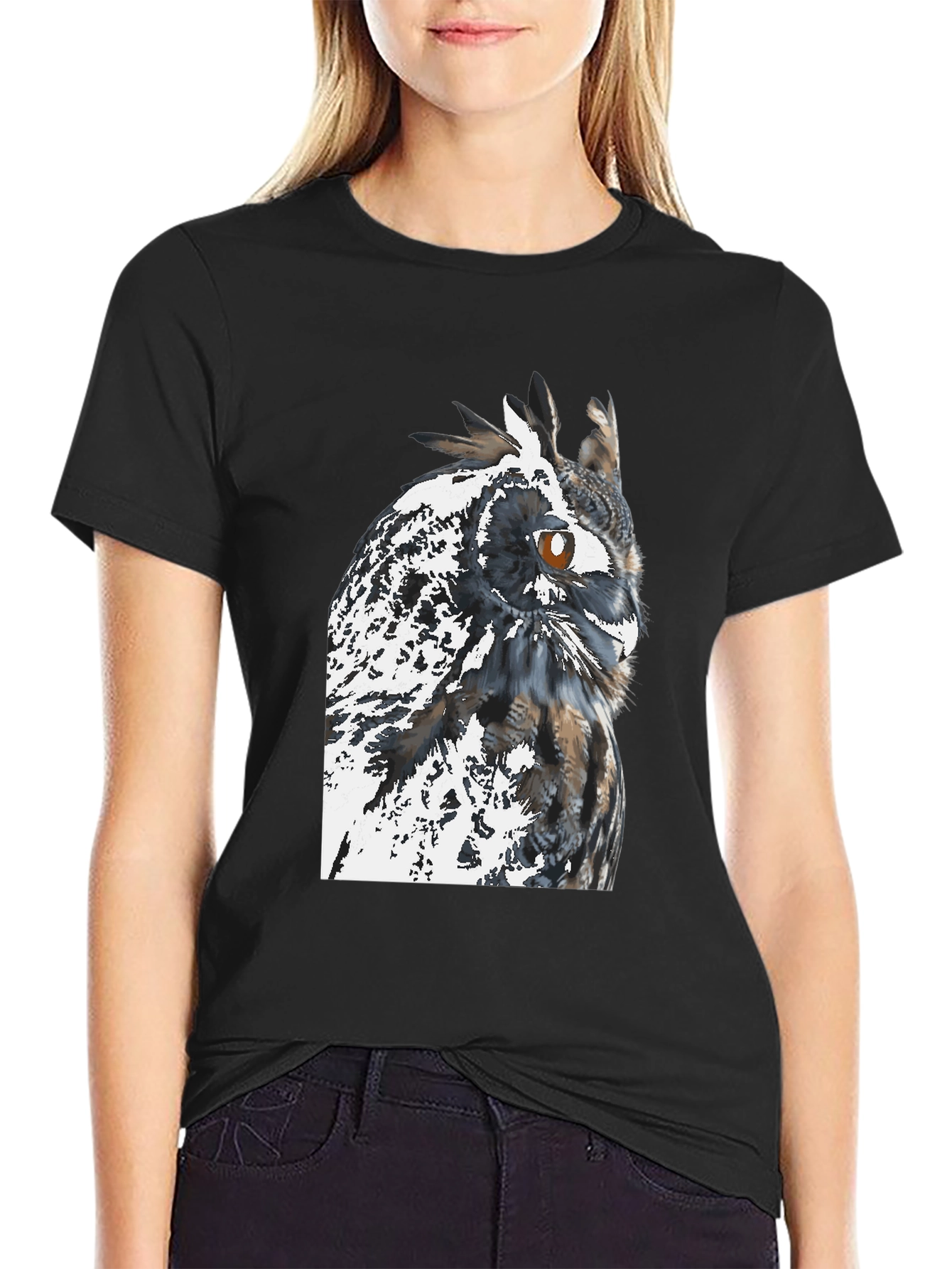Owl Graphic Print Black T-Shirt