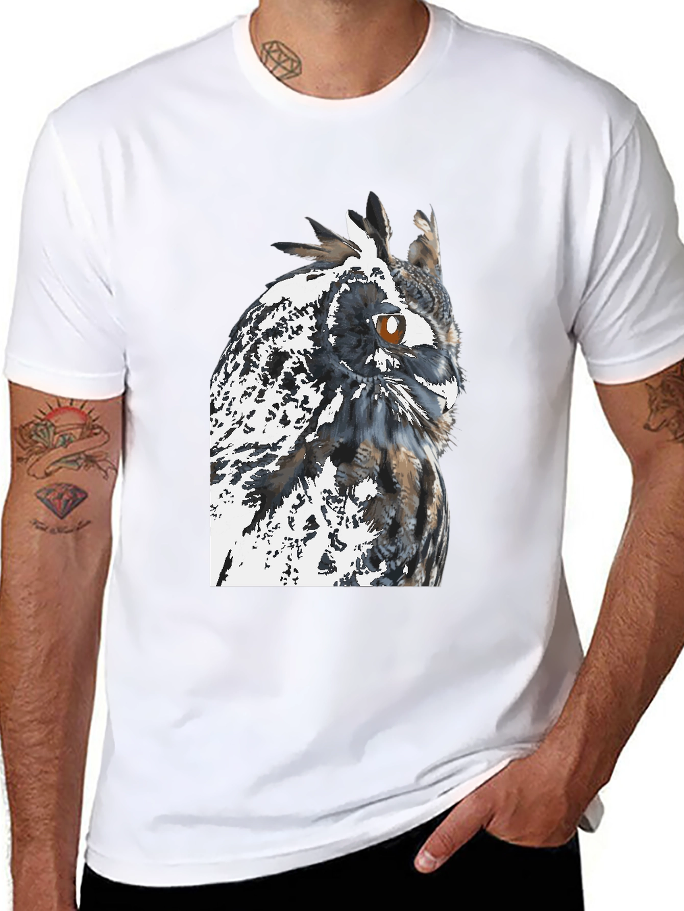 Owl Graphic Print Black T-Shirt