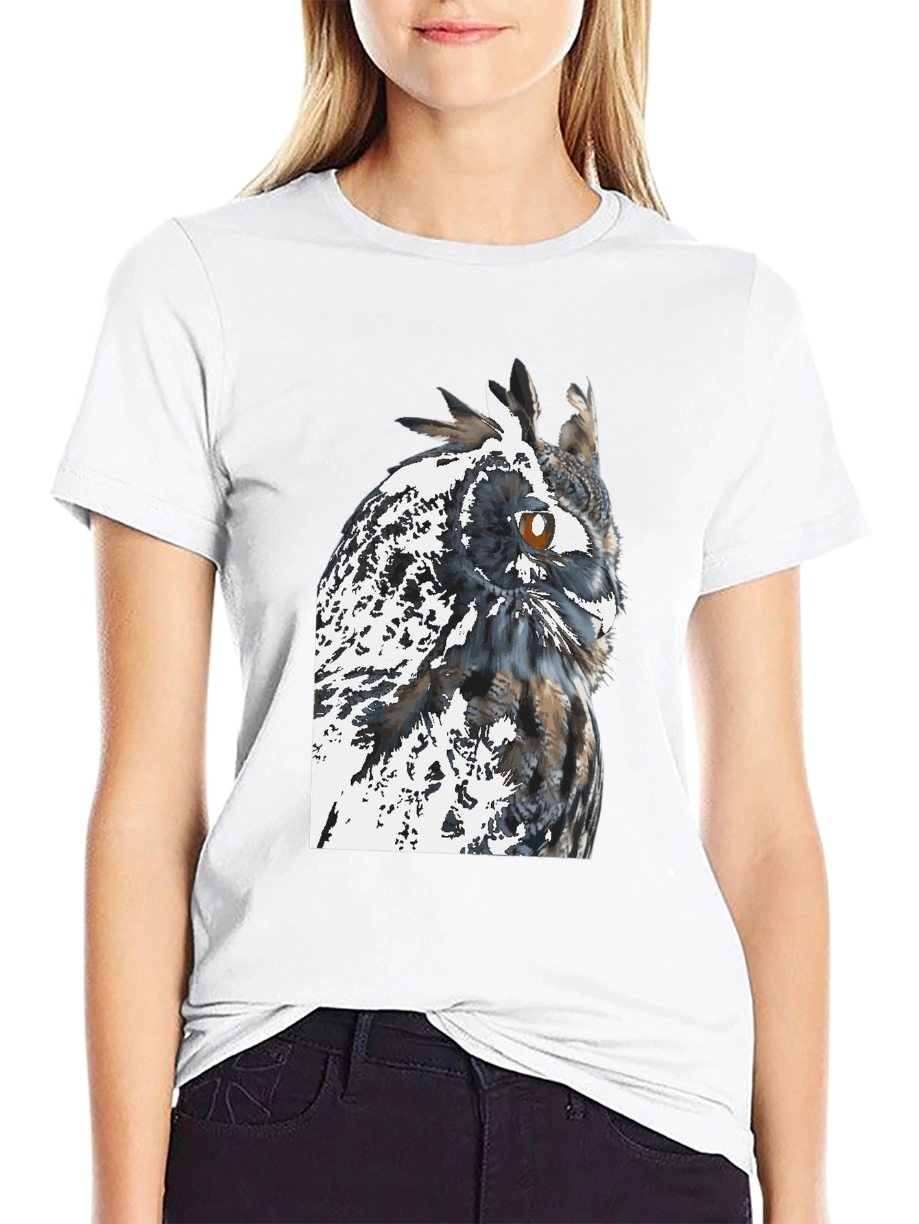 Owl Graphic Print Black T-Shirt