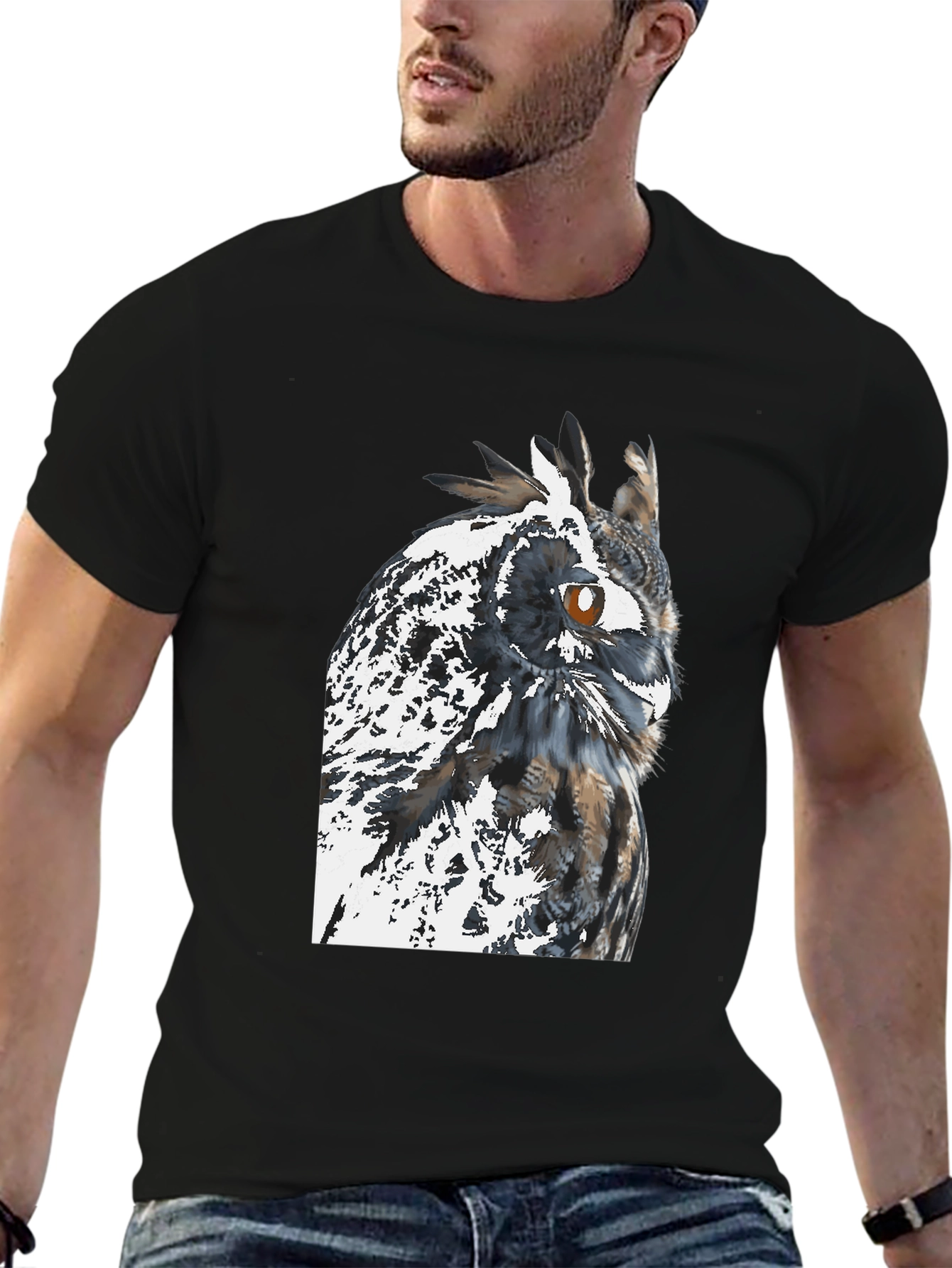 Owl Graphic Print Black T-Shirt