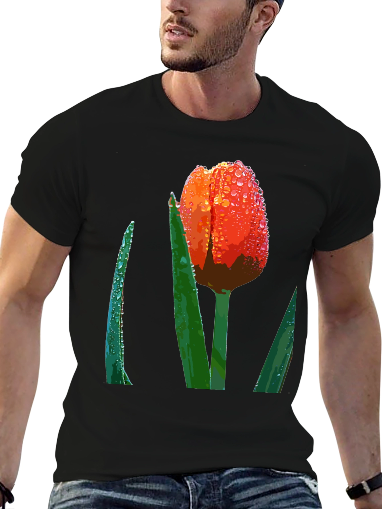 Tulip Dewdrop Graphic Tee - Unique Floral Design