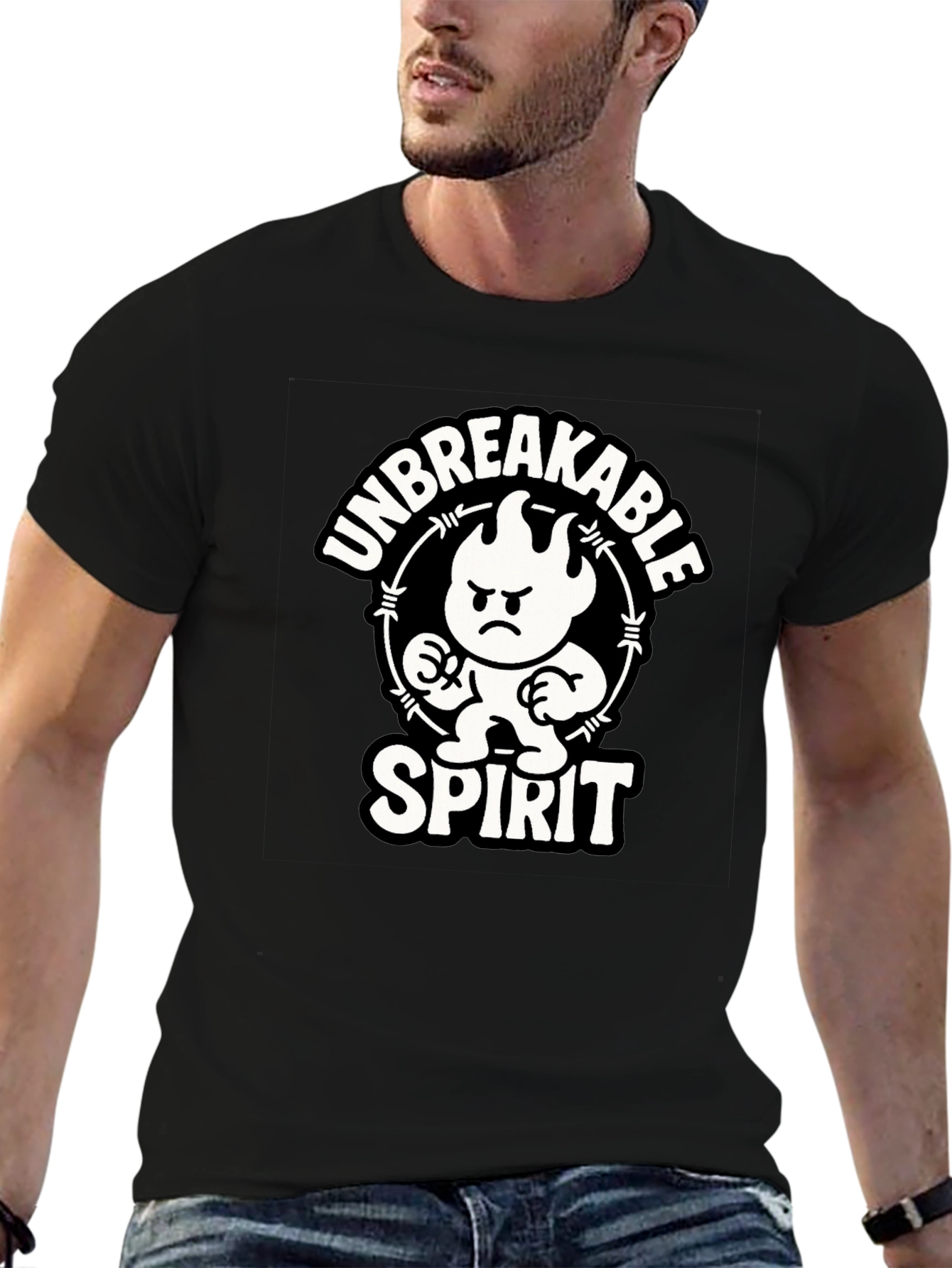 Unbreakable Spirit Graphic Tee - Black Cotton Shirt