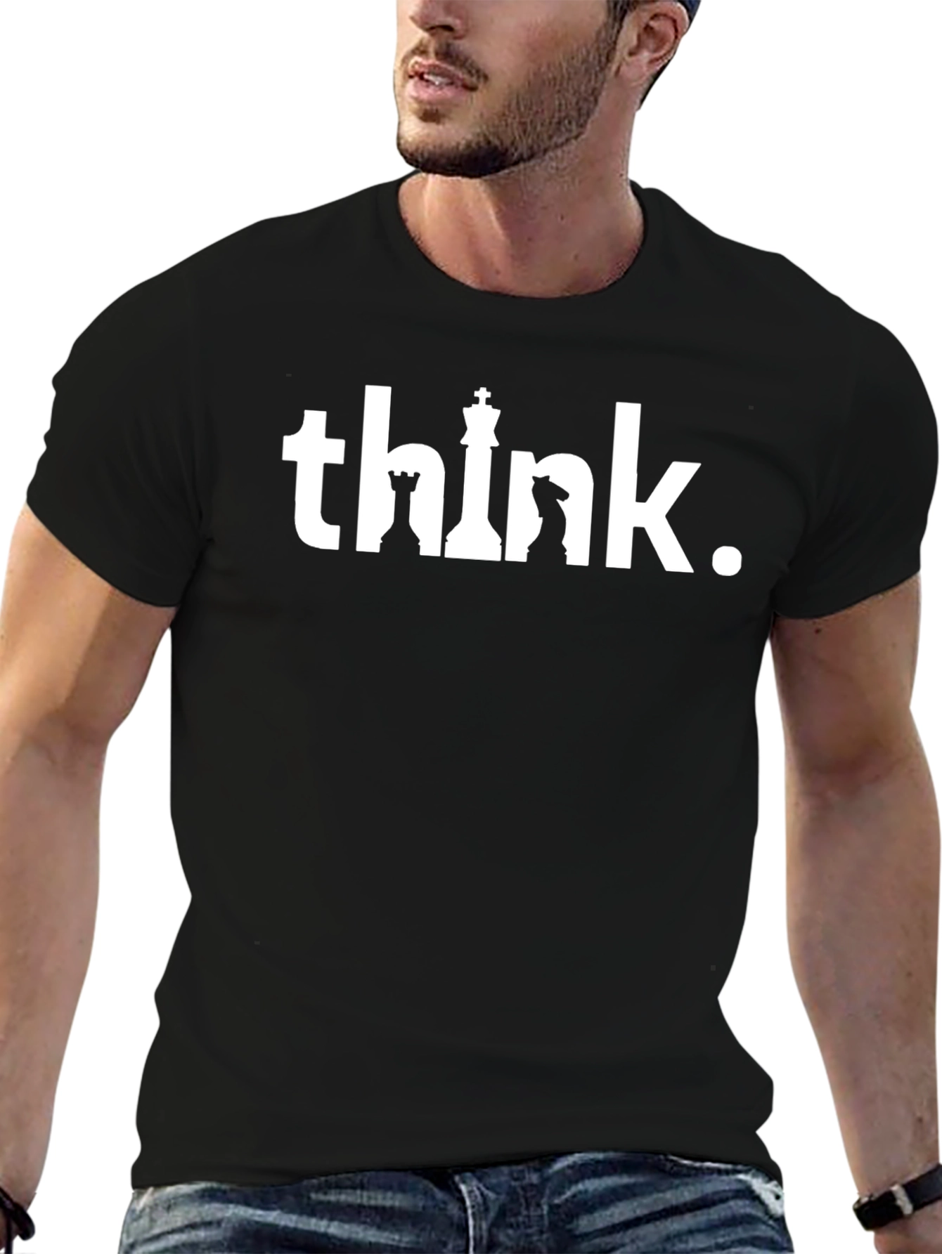 Think Chess Piece Graphic T-Shirt - Black