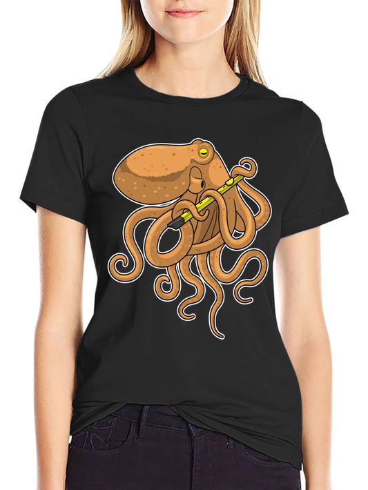 Octopus Musician Black T-Shirt - Unique Graphic Tee