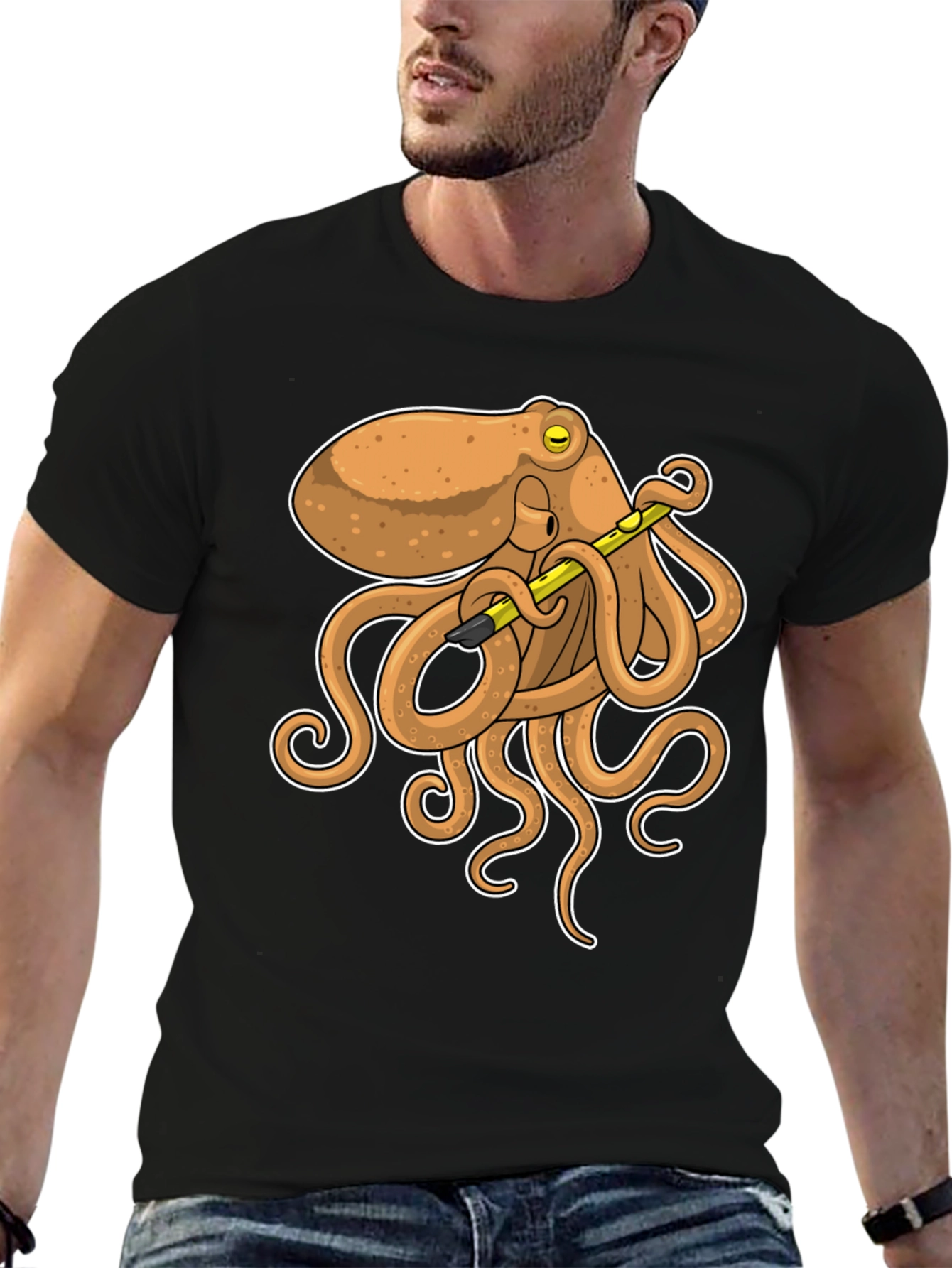 Octopus Musician Black T-Shirt - Unique Graphic Tee