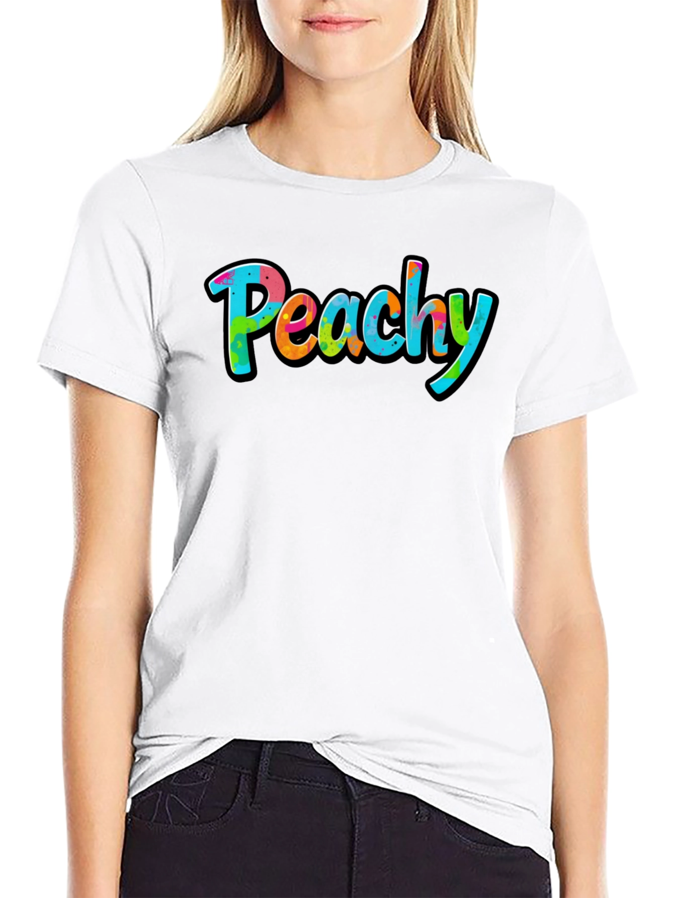 Peachy Graphic Black T-Shirt - Casual Style