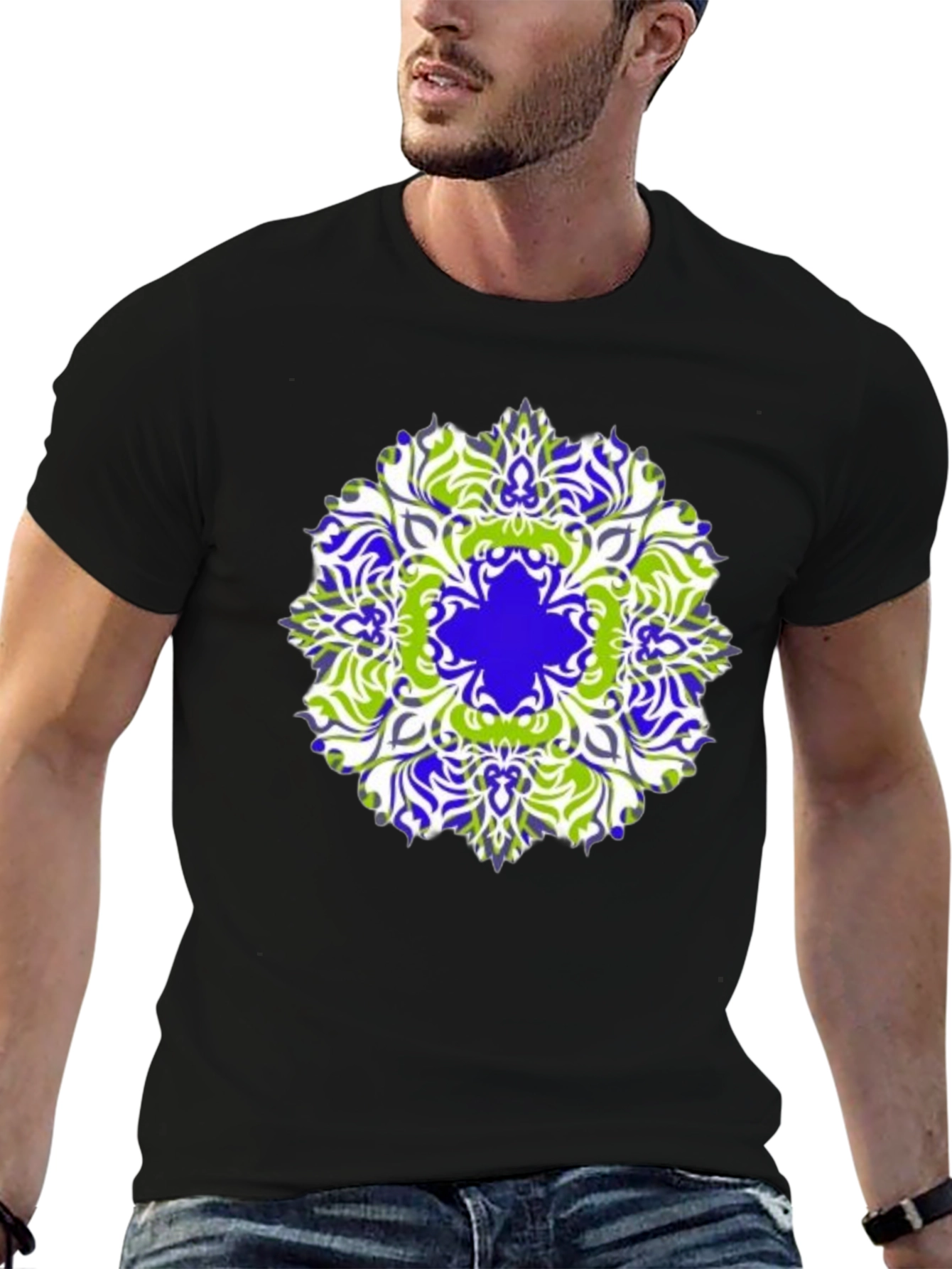 Stylish Mandala Graphic Print Black T-Shirt