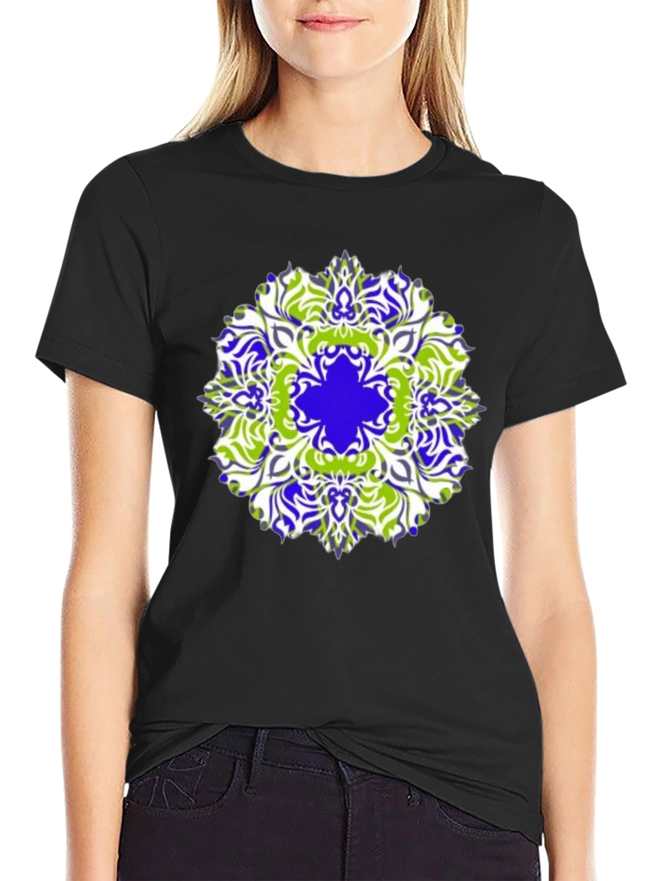 Stylish Mandala Graphic Print Black T-Shirt