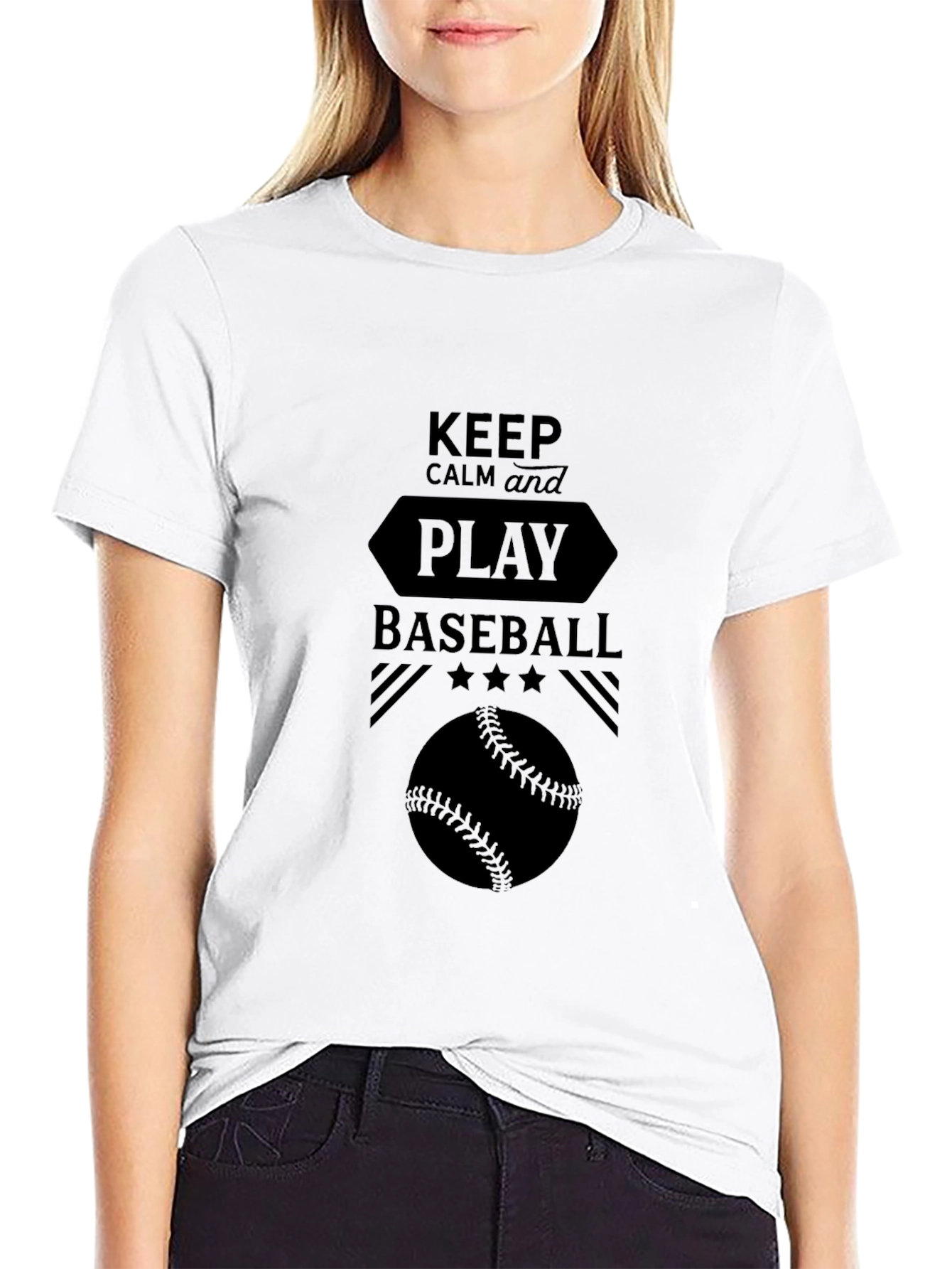Keep Calm and Play Baseball Black T-Shirt