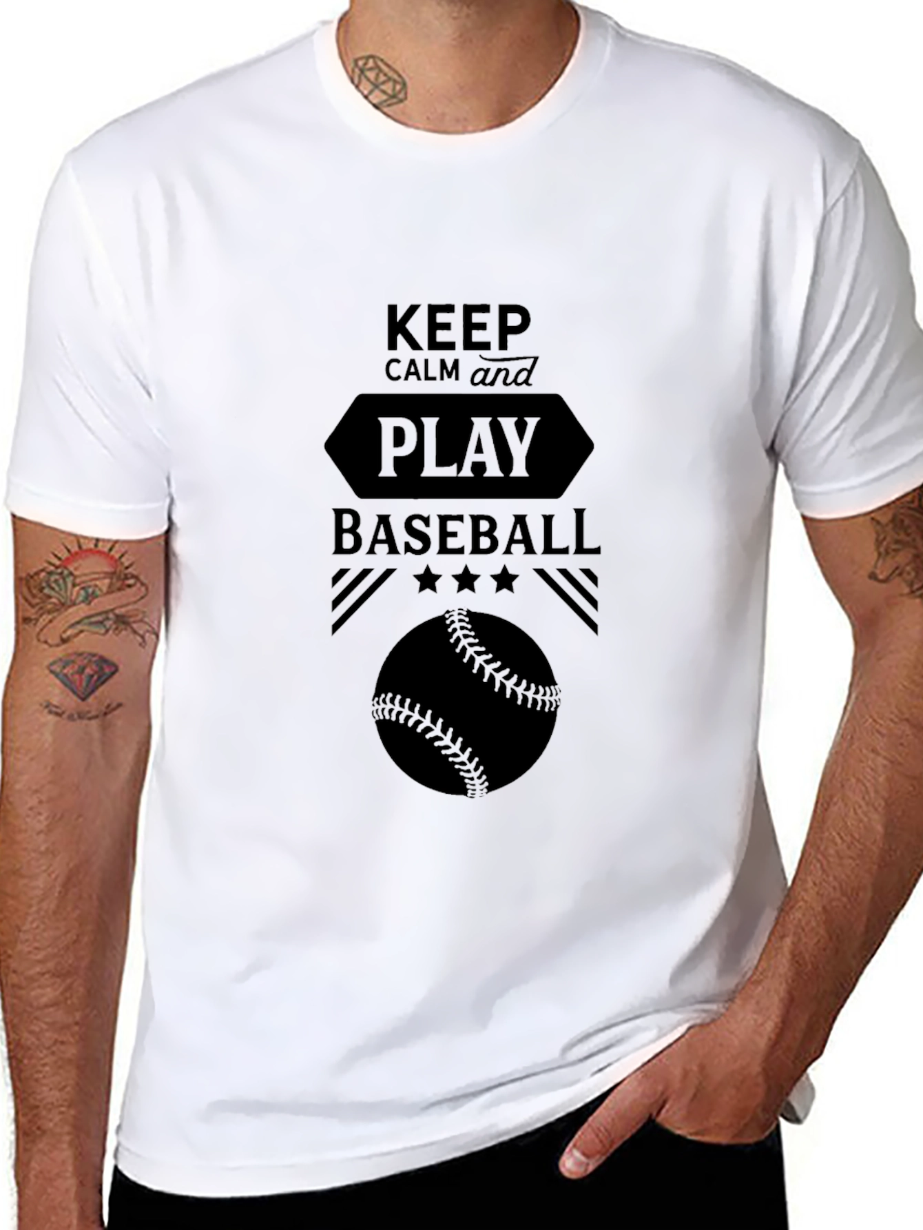 Keep Calm and Play Baseball Black T-Shirt