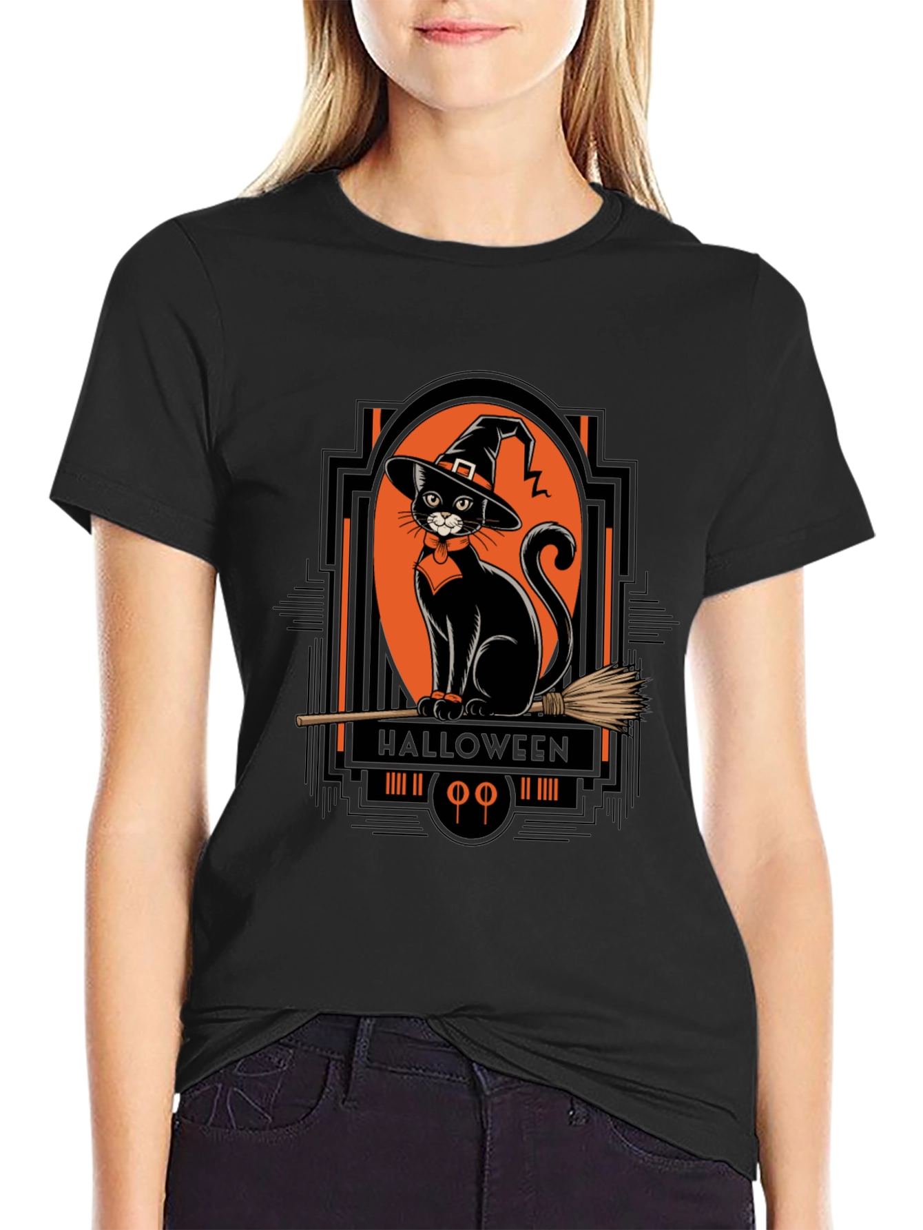 Halloween Black Cat Witch T-Shirt