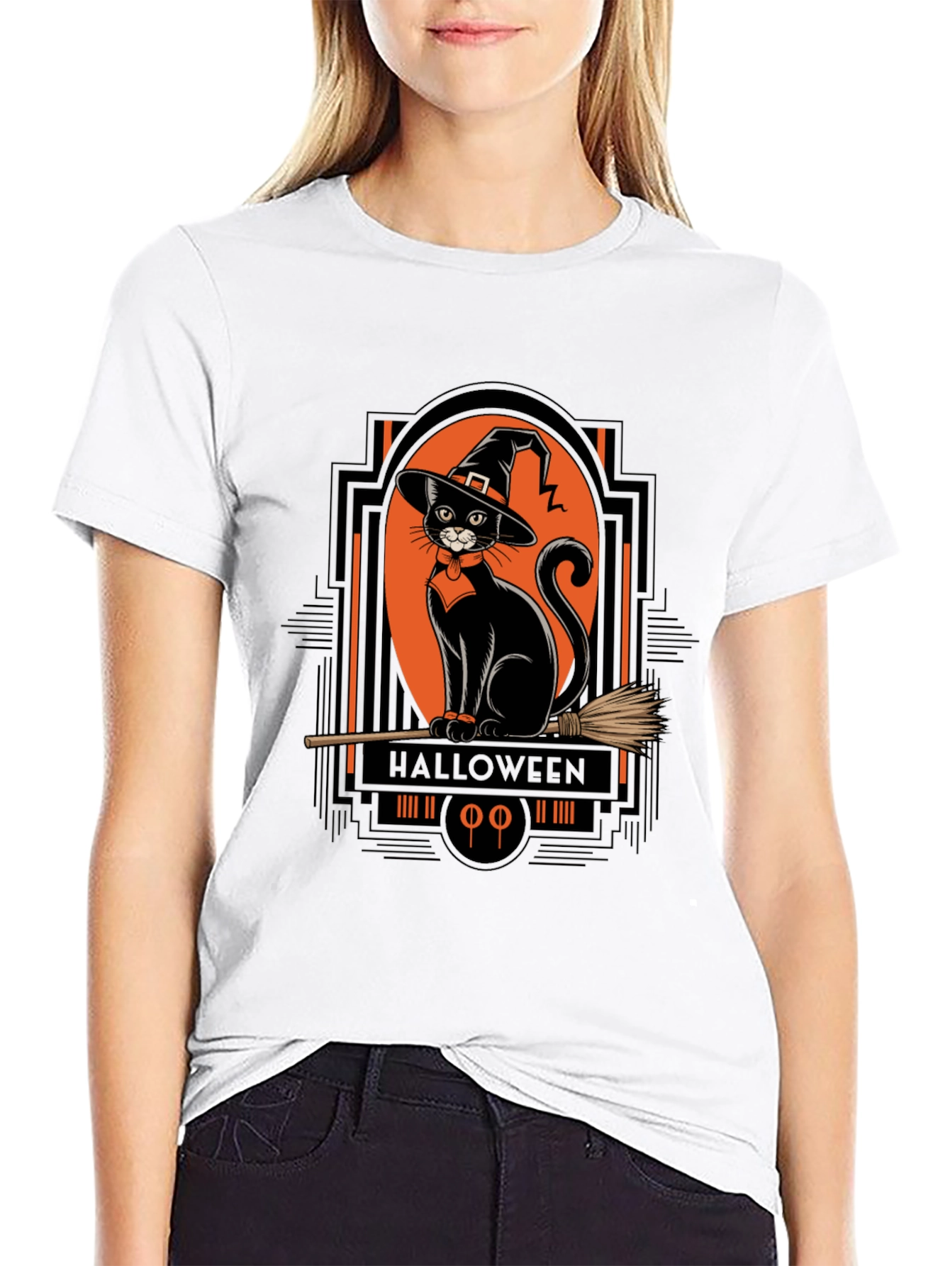 Halloween Black Cat Witch T-Shirt