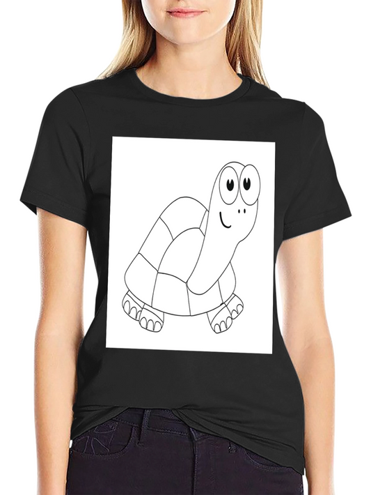 Cartoon Turtle Graphic Tee - Black Cotton Blend