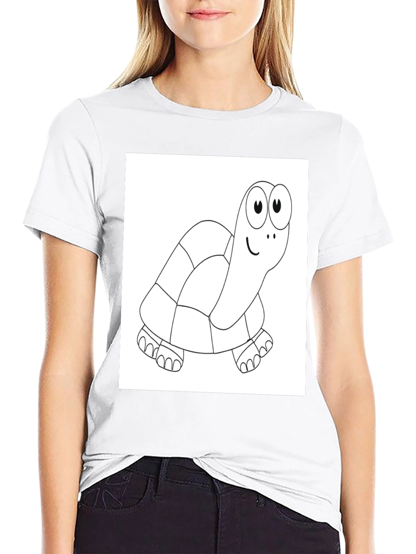Cartoon Turtle Graphic Tee - Black Cotton Blend