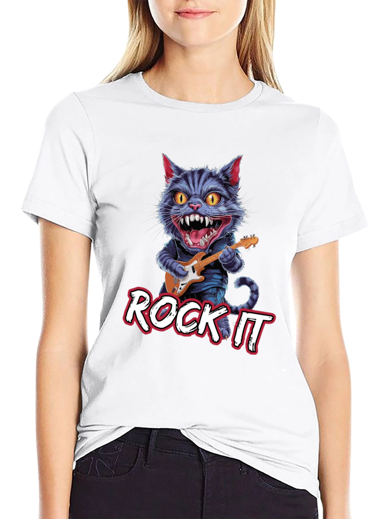 Rock It Cat Graphic Tee - Black