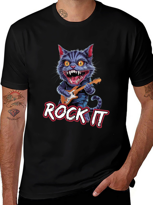 Rock It Cat Graphic Tee - Black