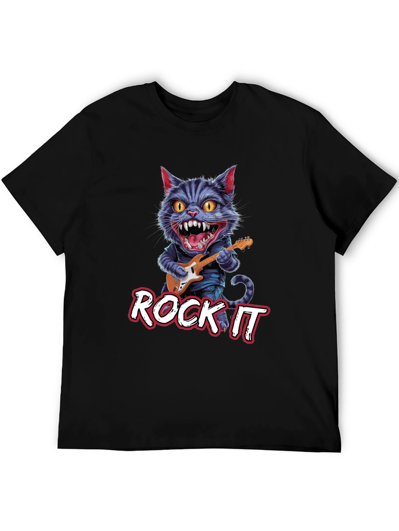 Rock It Cat Graphic Tee - Black