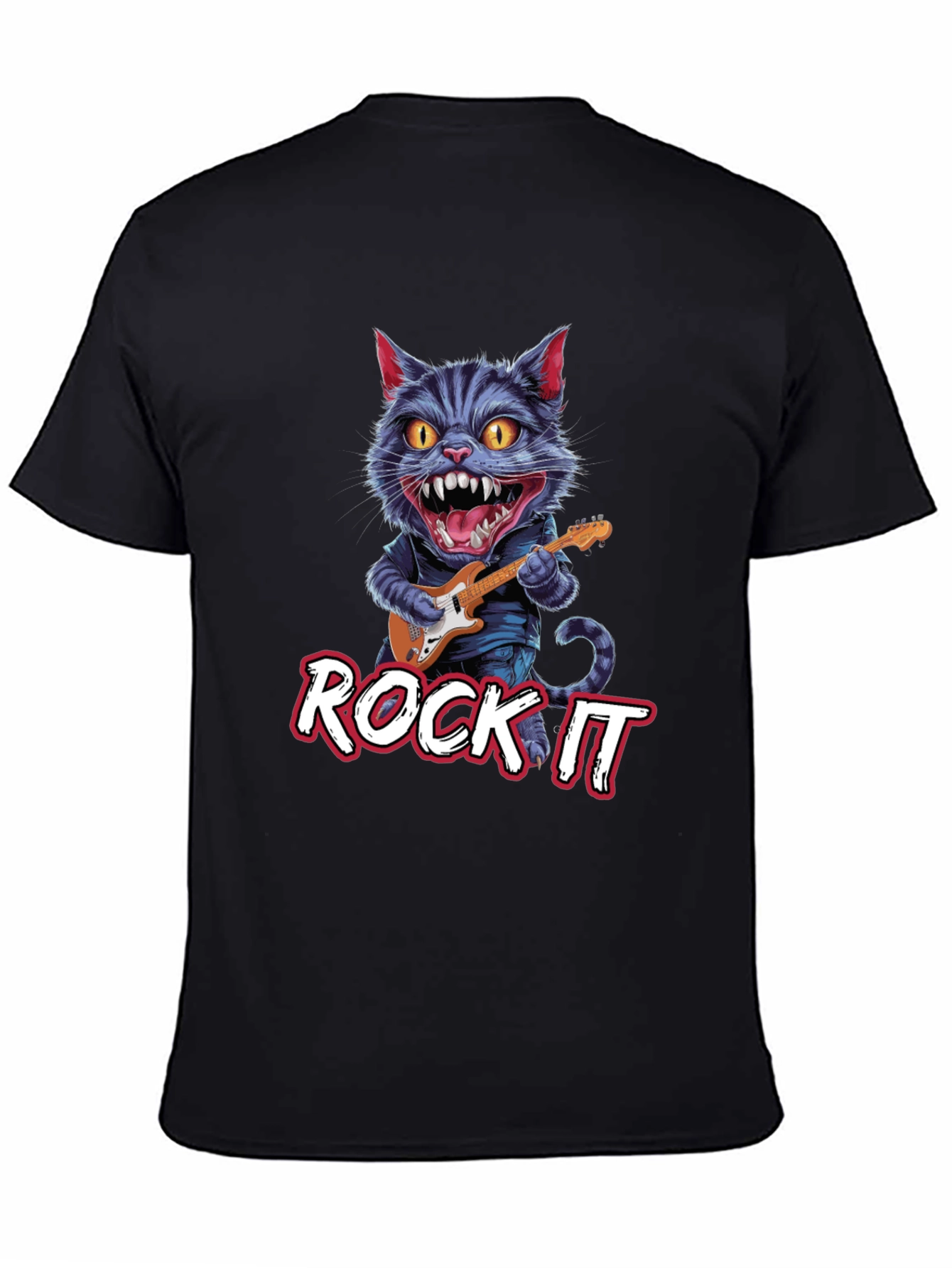 Rock It Cat Graphic Tee - Black
