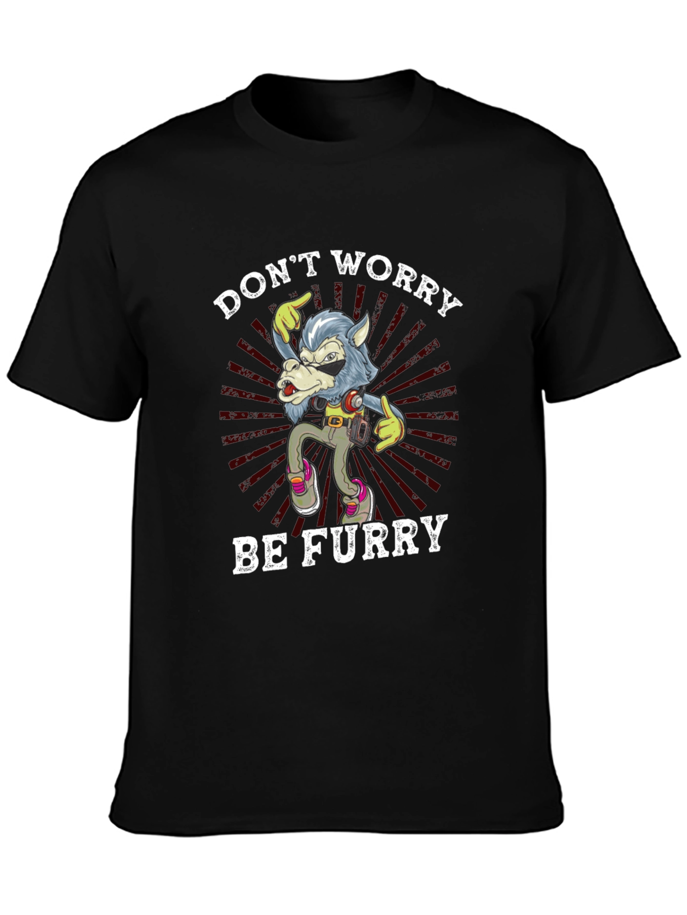 Dont Worry Be Furry Black T-Shirt