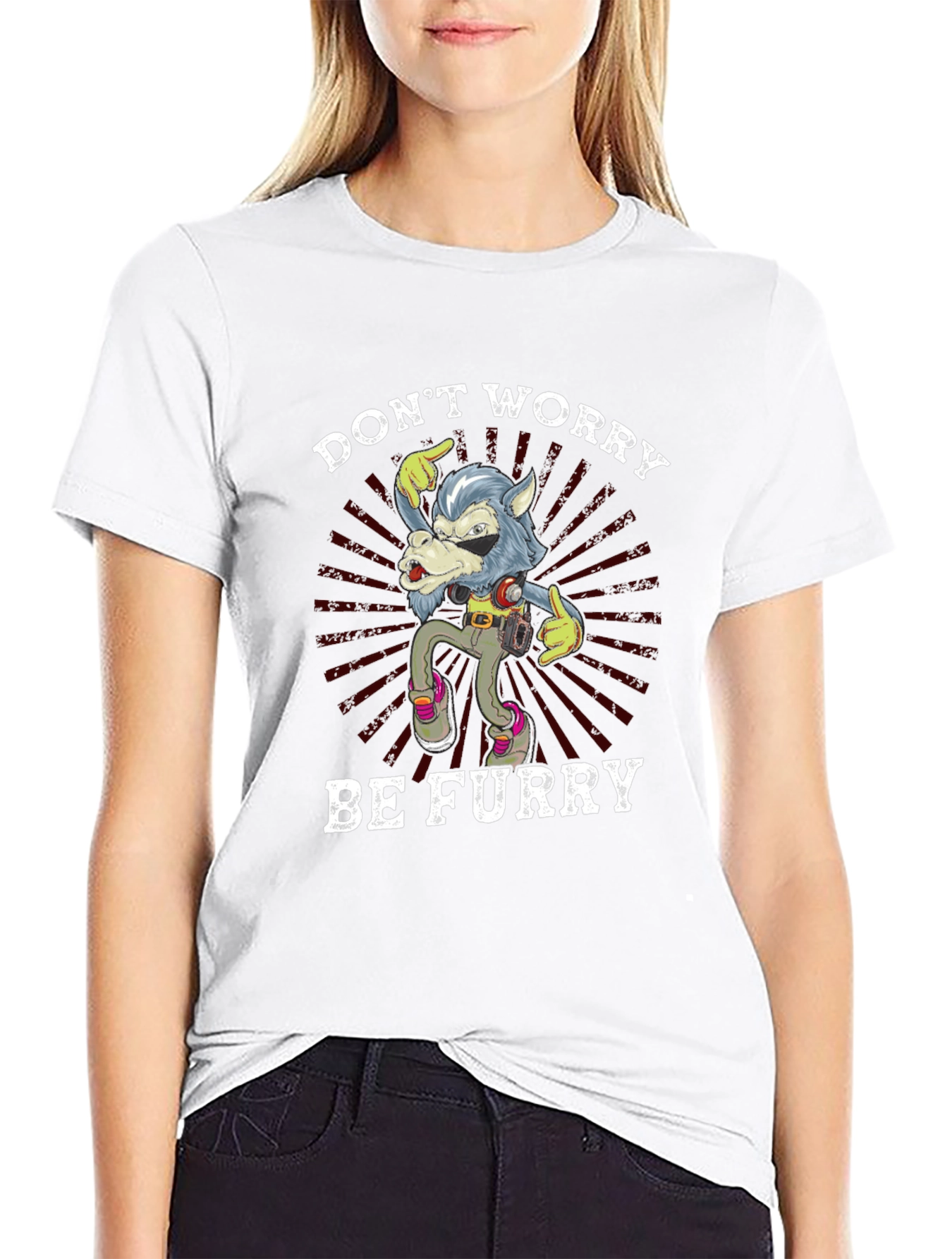 Dont Worry Be Furry Black T-Shirt
