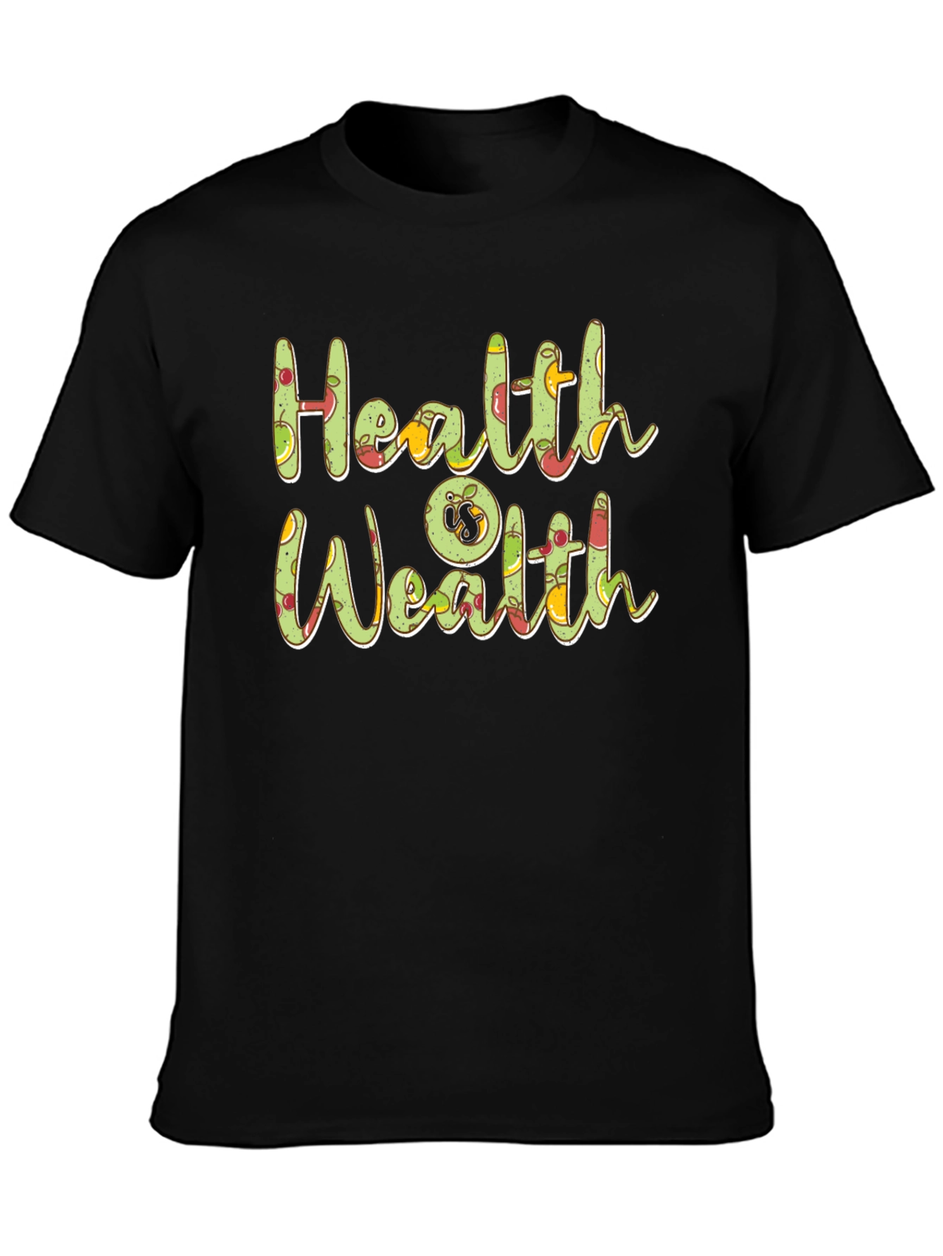 Health is Wealth Fruit Graphic Black T-Shirt