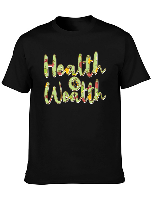 Health is Wealth Fruit Graphic Black T-Shirt