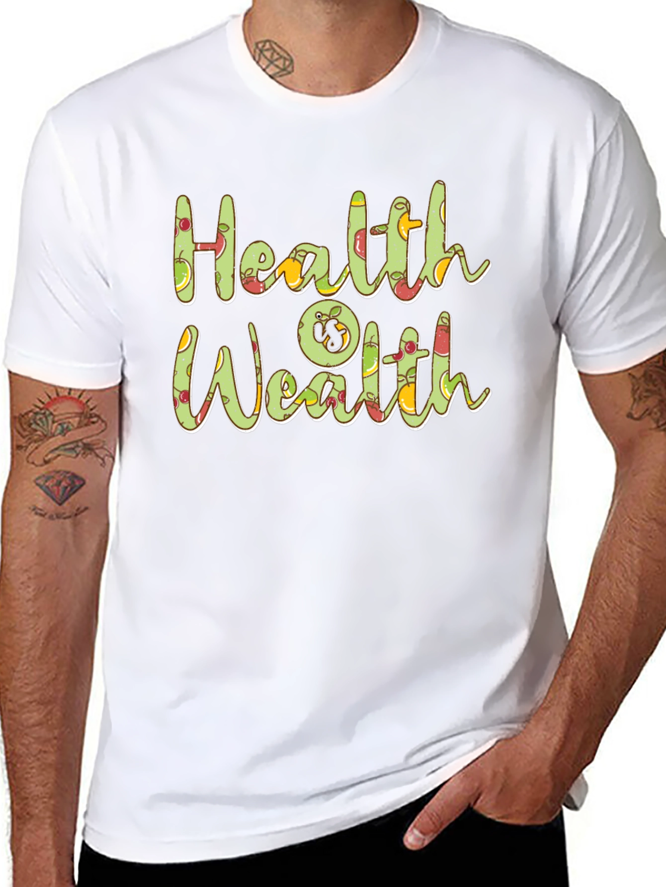Health is Wealth Fruit Graphic Black T-Shirt