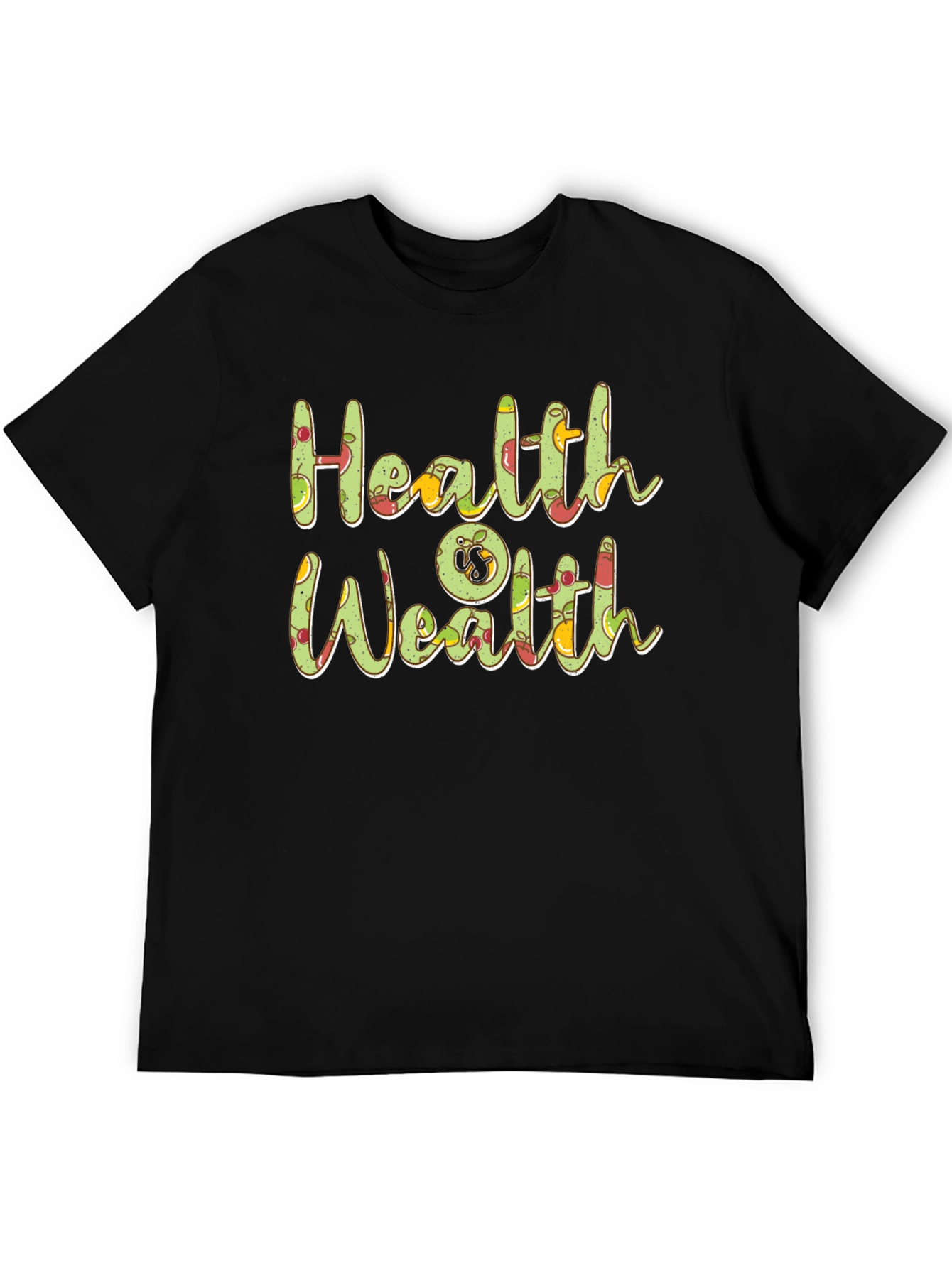 Health is Wealth Fruit Graphic Black T-Shirt