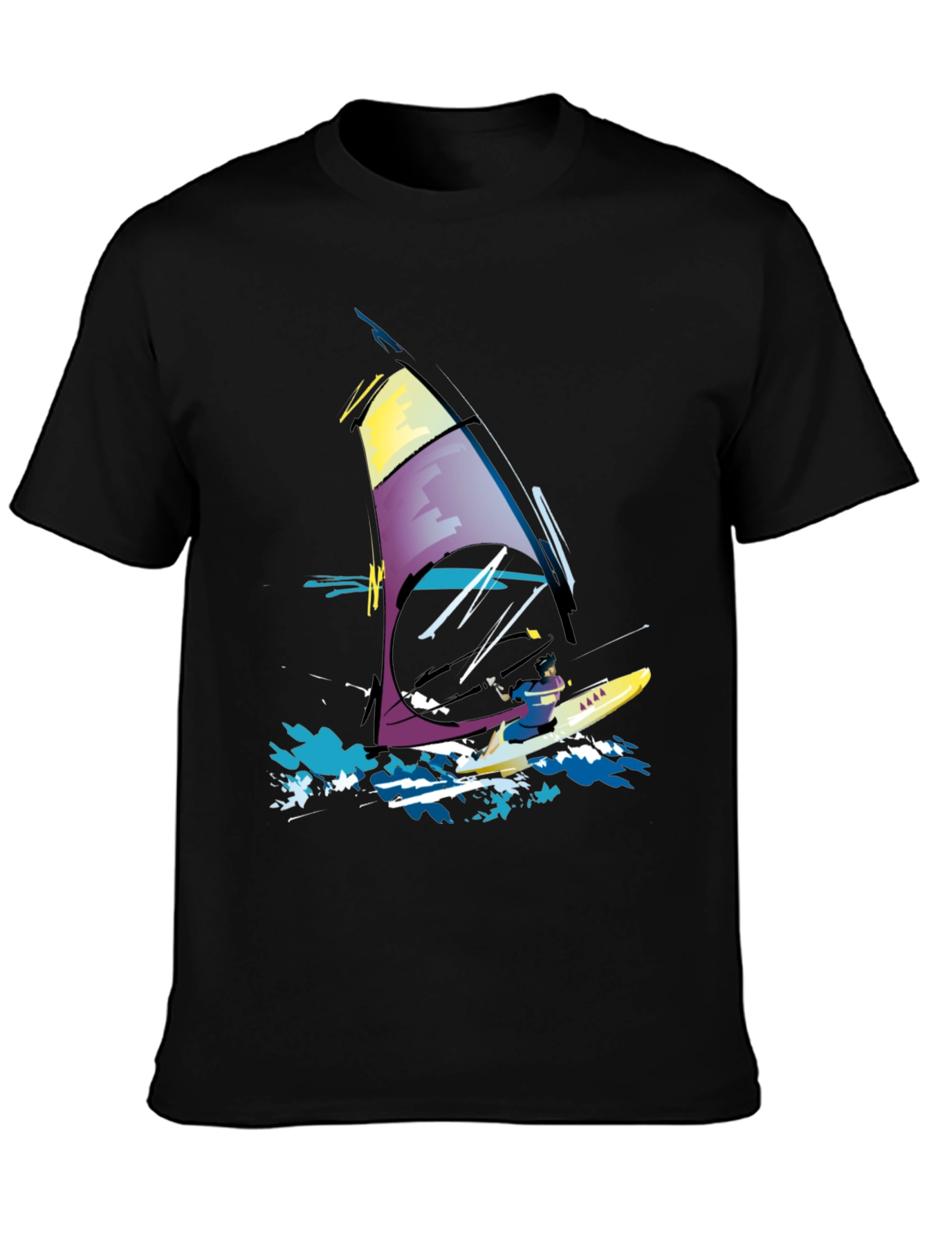 Windsurfing Graphic Tee - Black Cotton T-Shirt