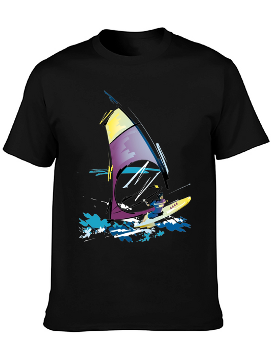Windsurfing Graphic Tee - Black Cotton T-Shirt