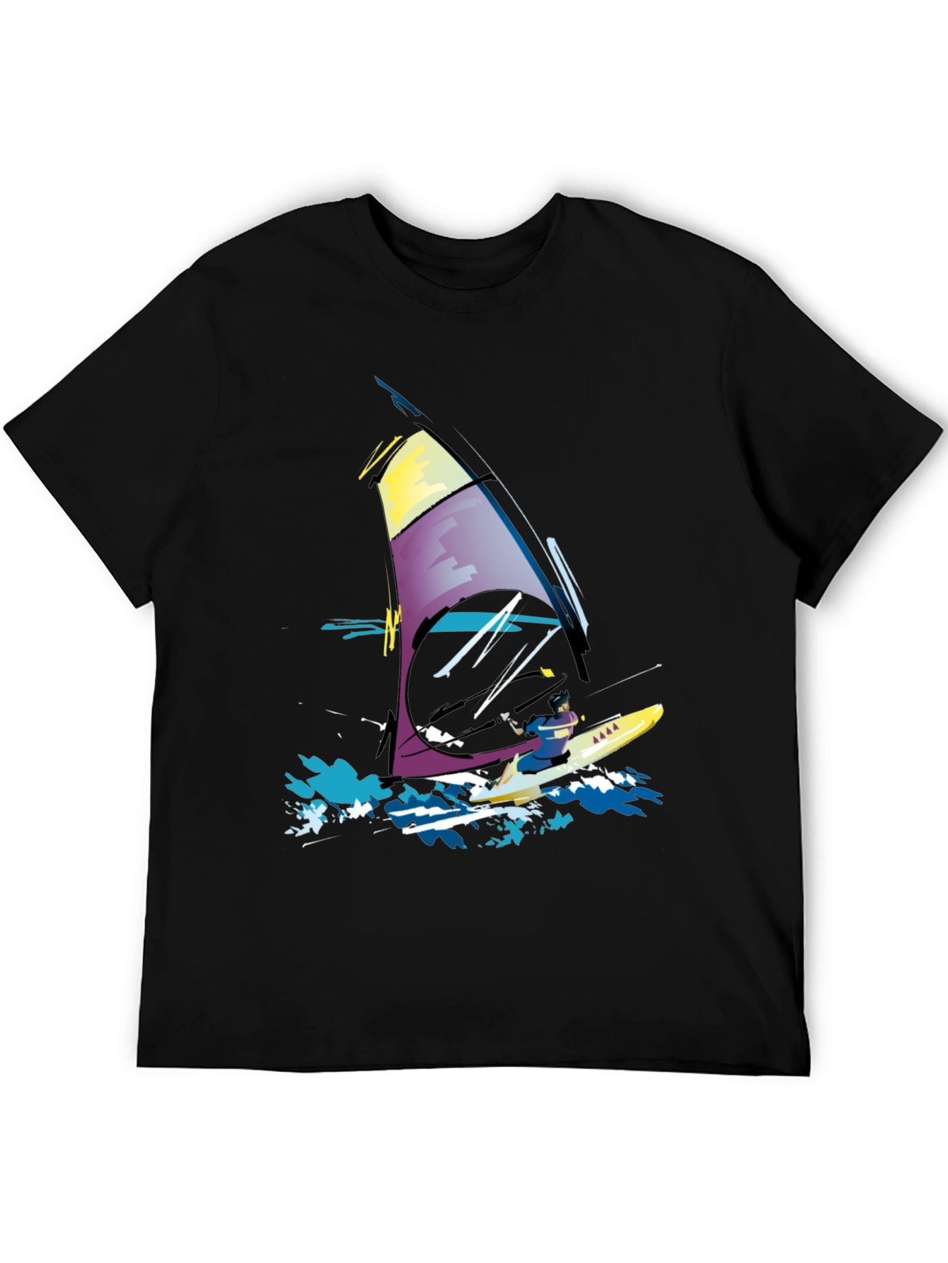 Windsurfing Graphic Tee - Black Cotton T-Shirt