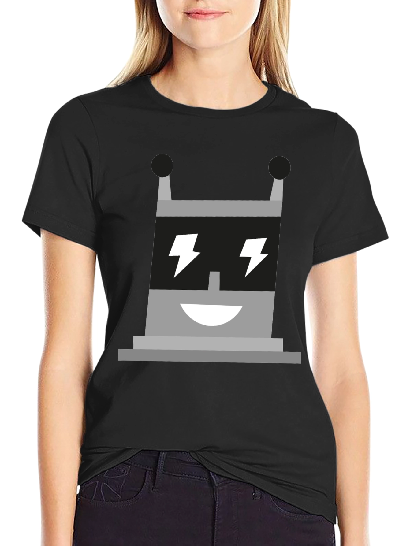 Electric Robot Graphic Tee - Black Cotton T-Shirt