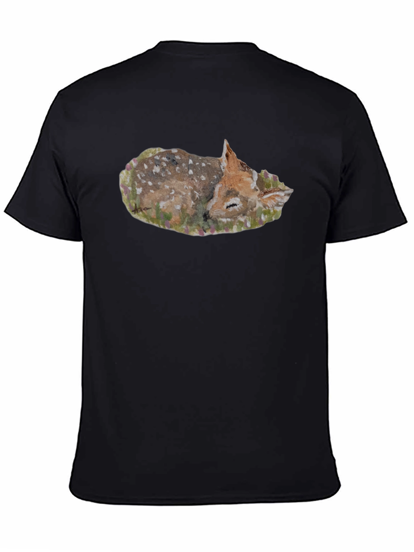 Sleeping Fawn Graphic Tee - Unisex Black T-Shirt
