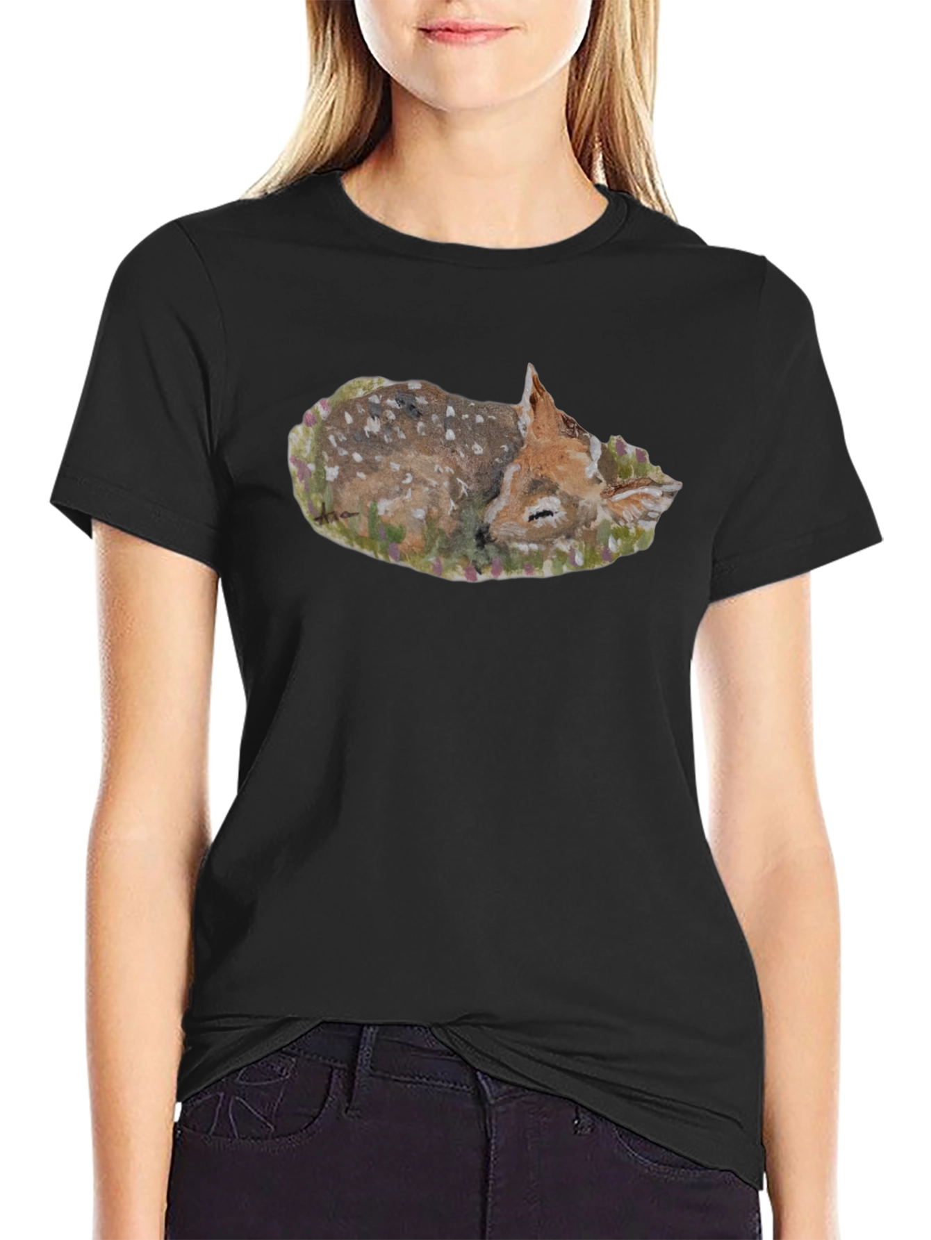 Sleeping Fawn Graphic Tee - Unisex Black T-Shirt