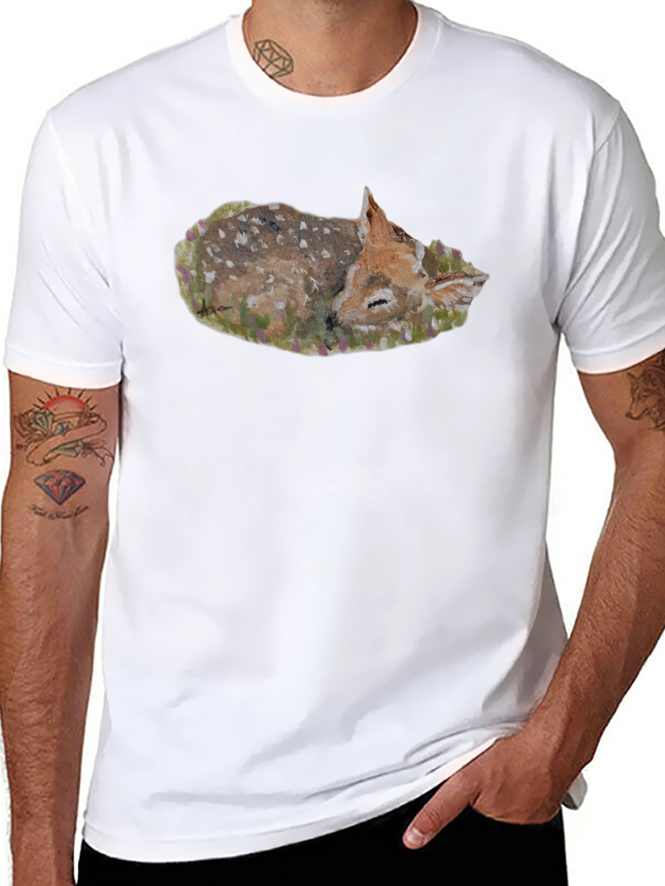 Sleeping Fawn Graphic Tee - Unisex Black T-Shirt