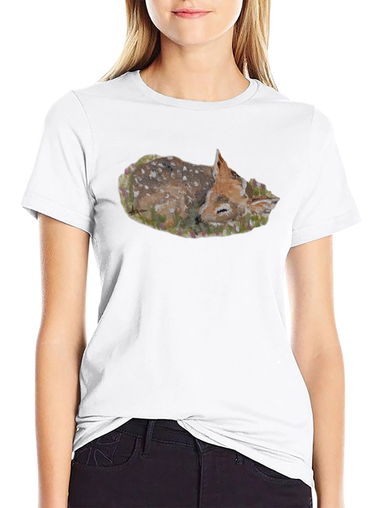 Sleeping Fawn Graphic Tee - Unisex Black T-Shirt