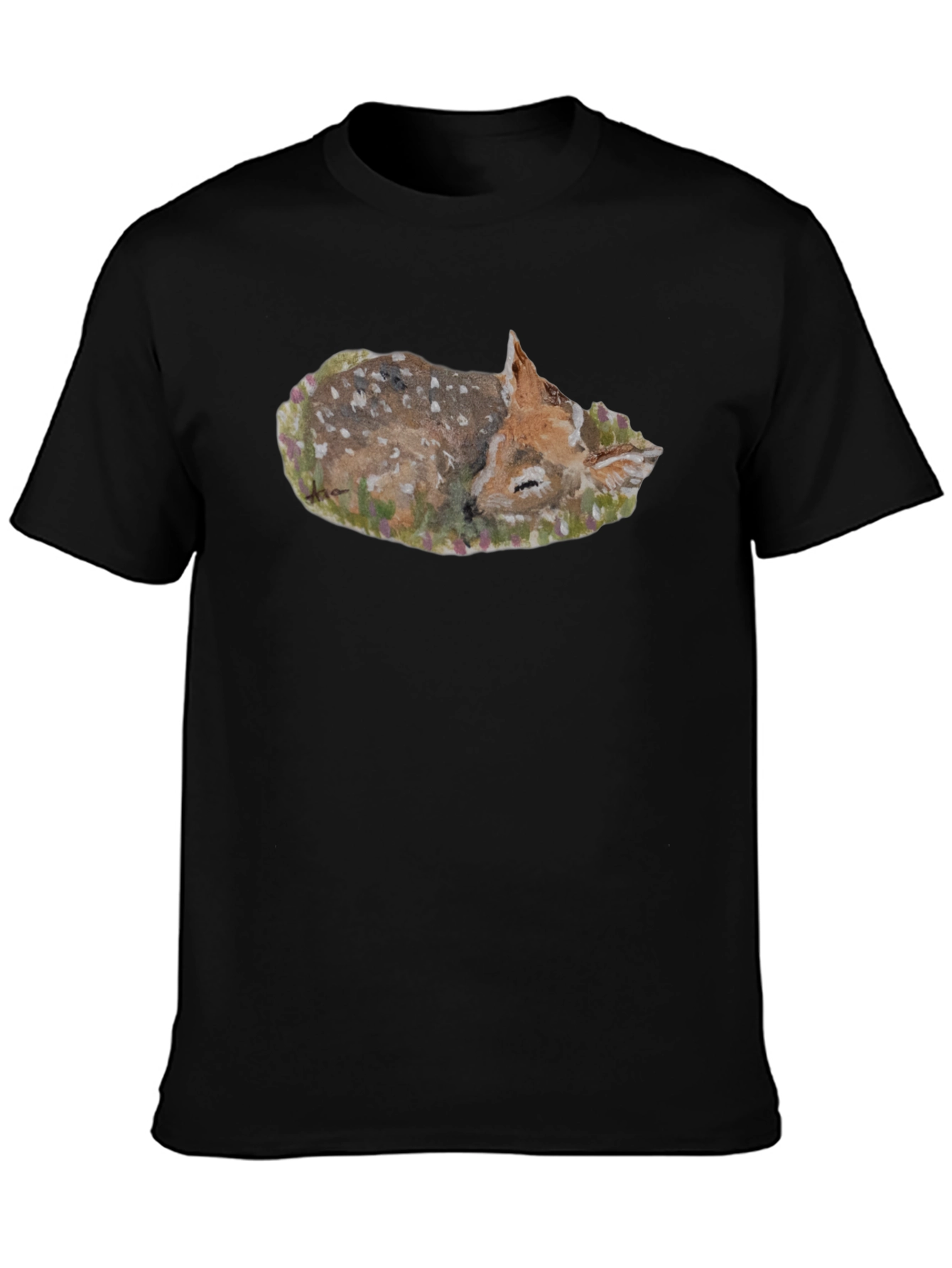 Sleeping Fawn Graphic Tee - Unisex Black T-Shirt