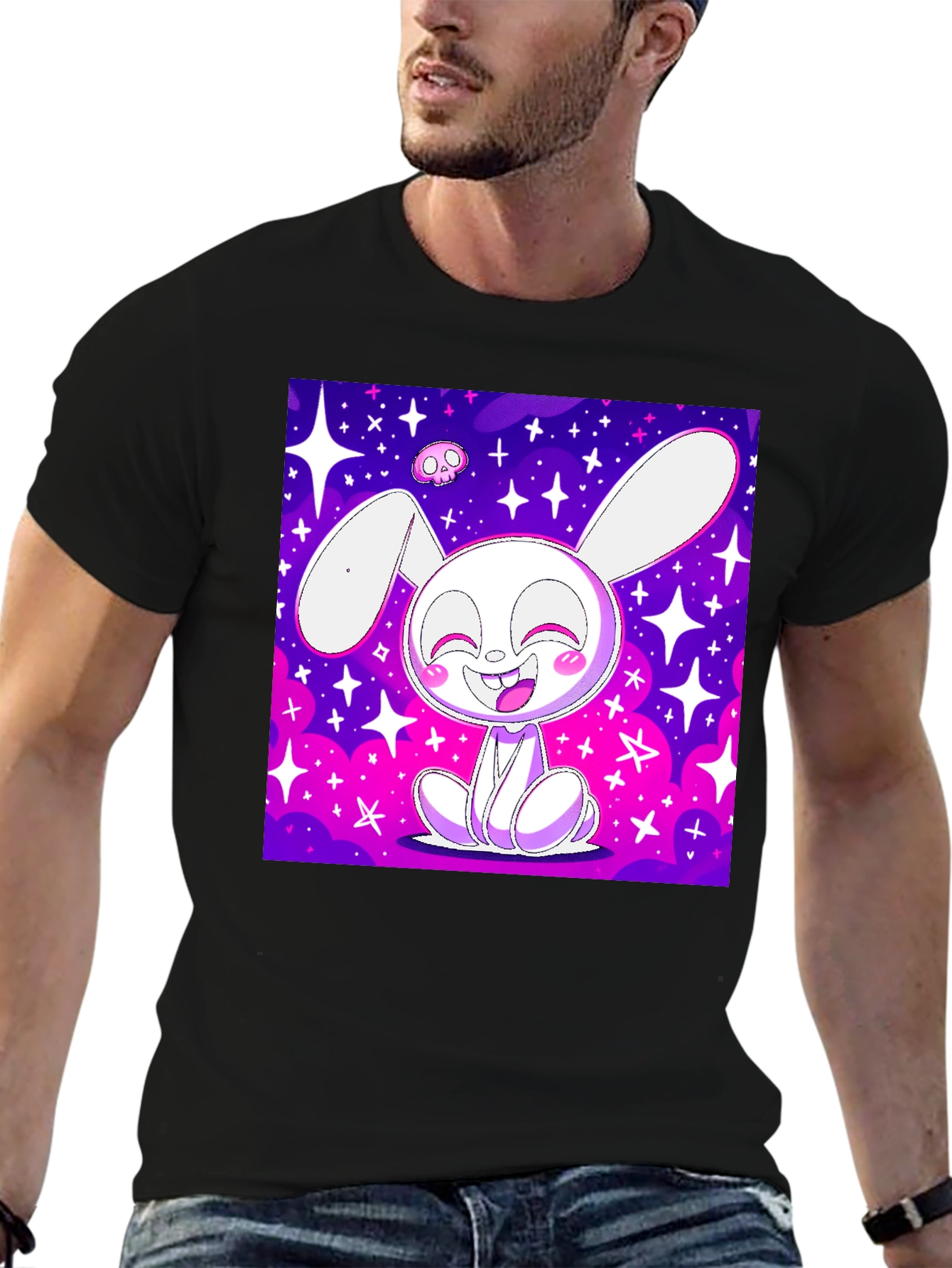 Cute Bunny Graphic Tee - Black