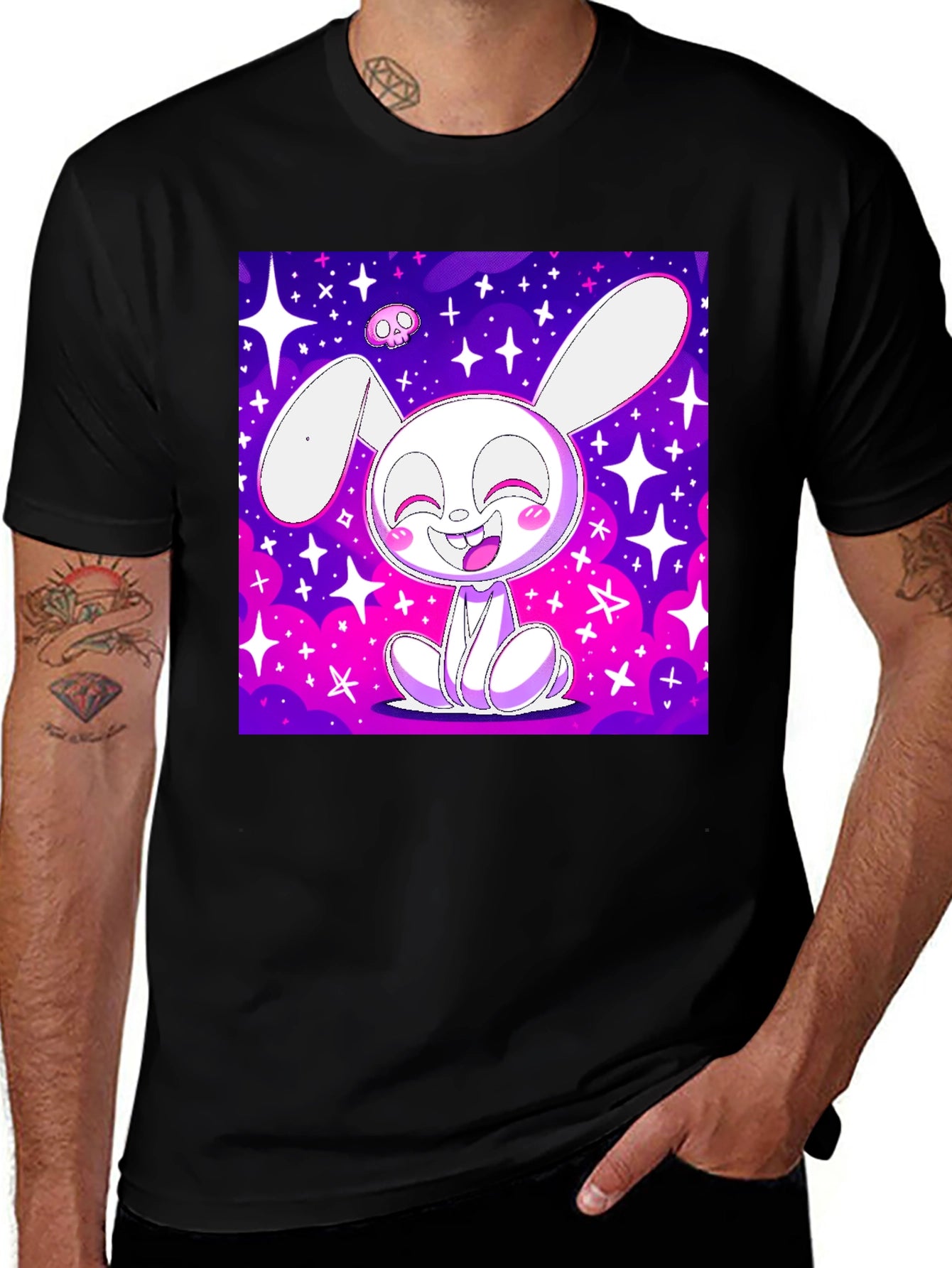 Cute Bunny Graphic Tee - Black