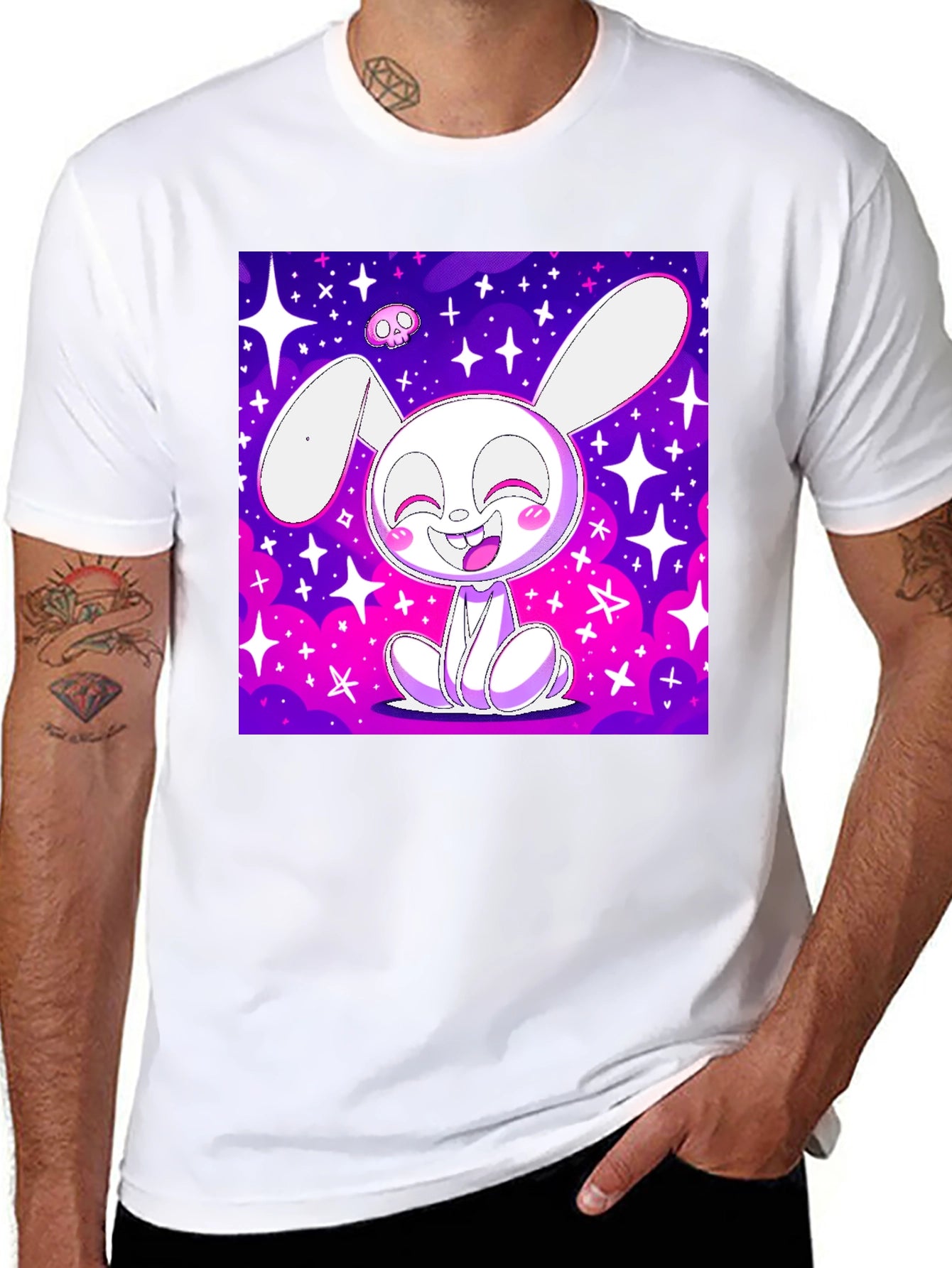Cute Bunny Graphic Tee - Black