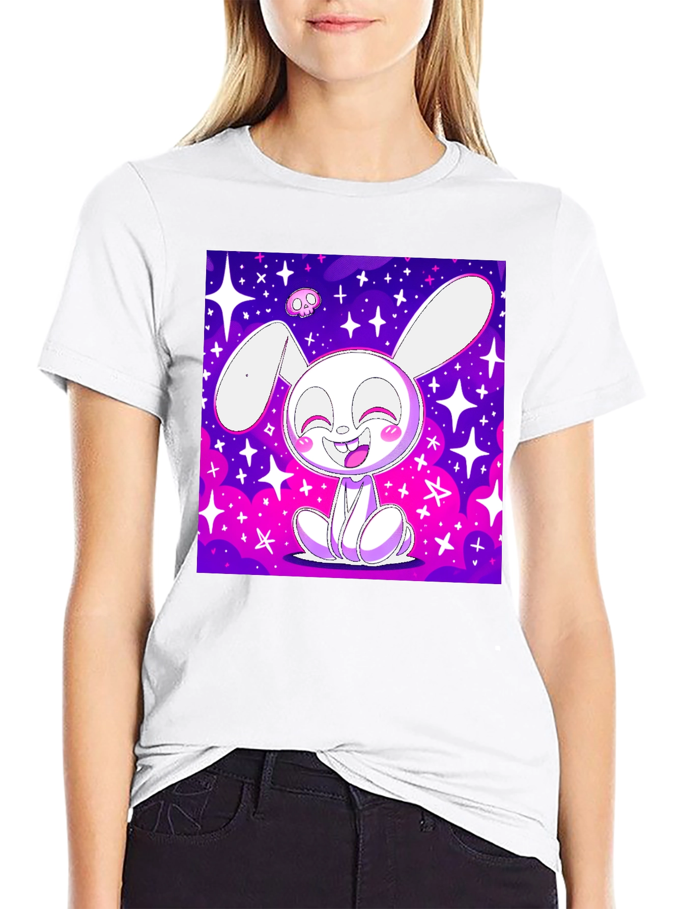 Cute Bunny Graphic Tee - Black